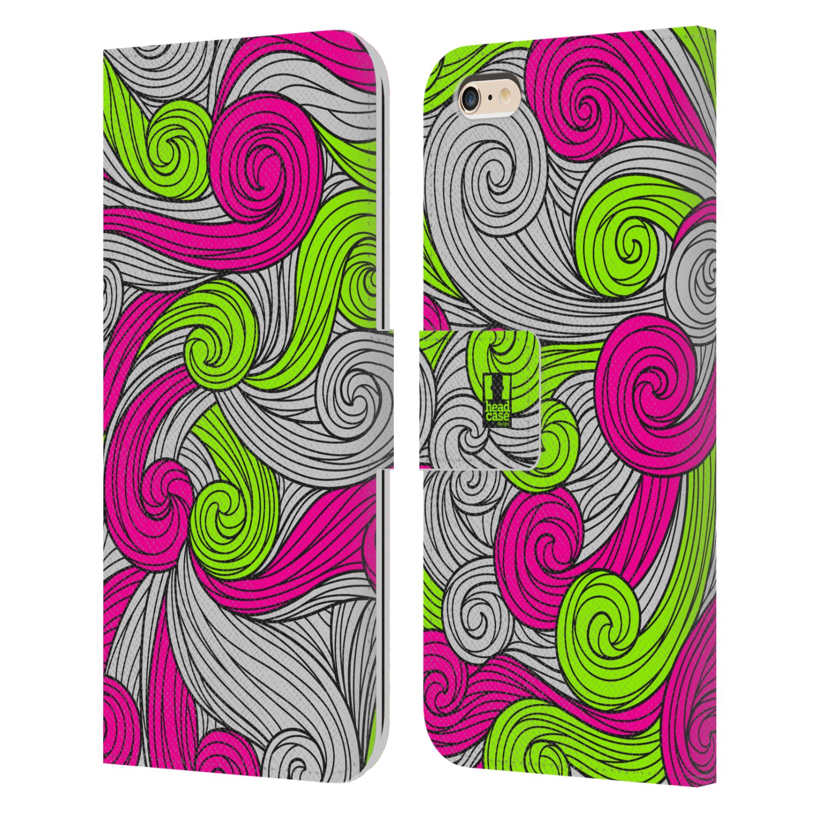 HEAD CASE Flipové pouzdro pro mobil Apple Iphone 6 PLUS / 6S PLUS barevné vlny zářivě růžová a zelená