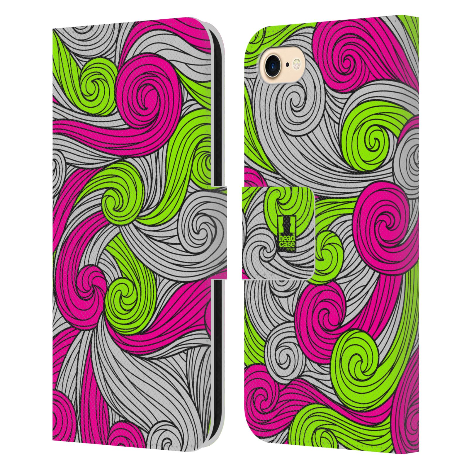 HEAD CASE Flipové pouzdro pro mobil Apple Iphone 7/8/SE 2020 barevné vlny zářivě růžová a zelená