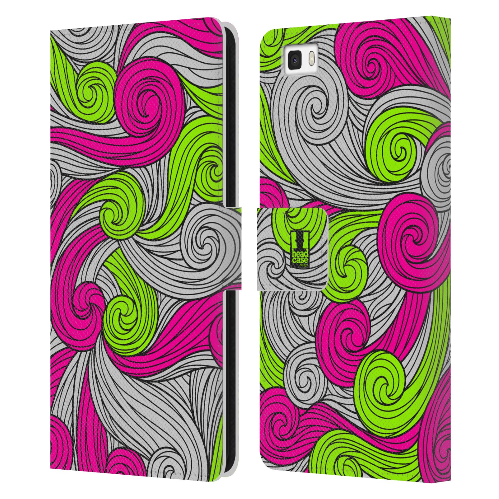 HEAD CASE Flipové pouzdro pro mobil Huawei P8 LITE barevné vlny zářivě růžová a zelená