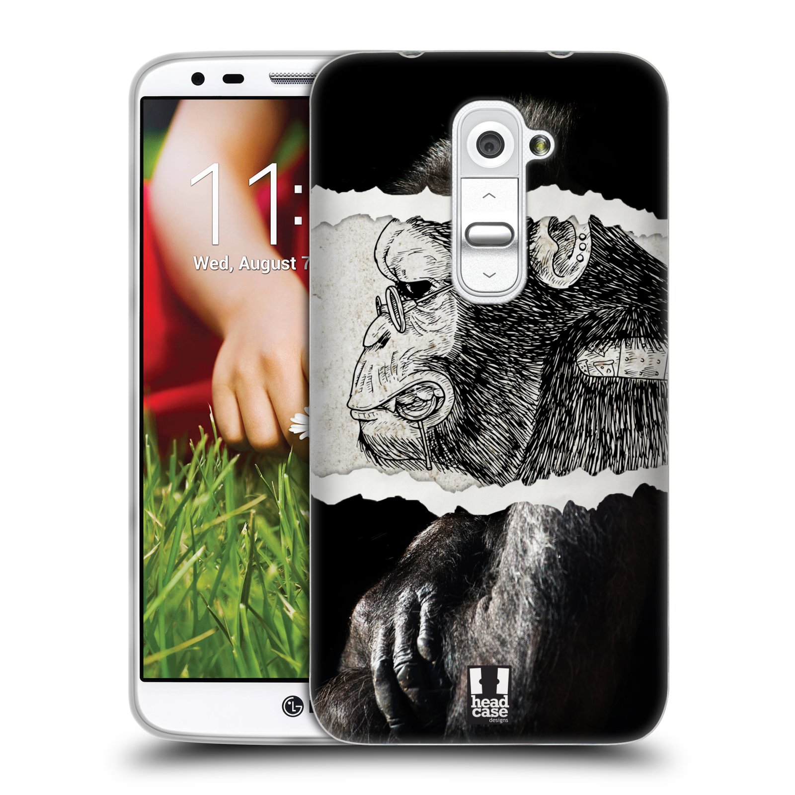 HEAD CASE silikonový obal na mobil LG G2 vzor zvířata koláž opice