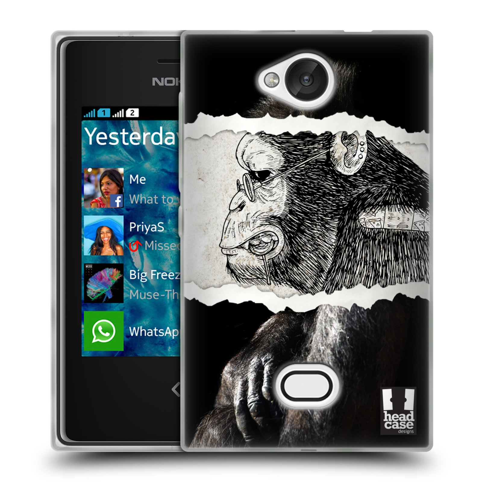HEAD CASE silikonový obal na mobil NOKIA Asha 503 vzor zvířata koláž opice