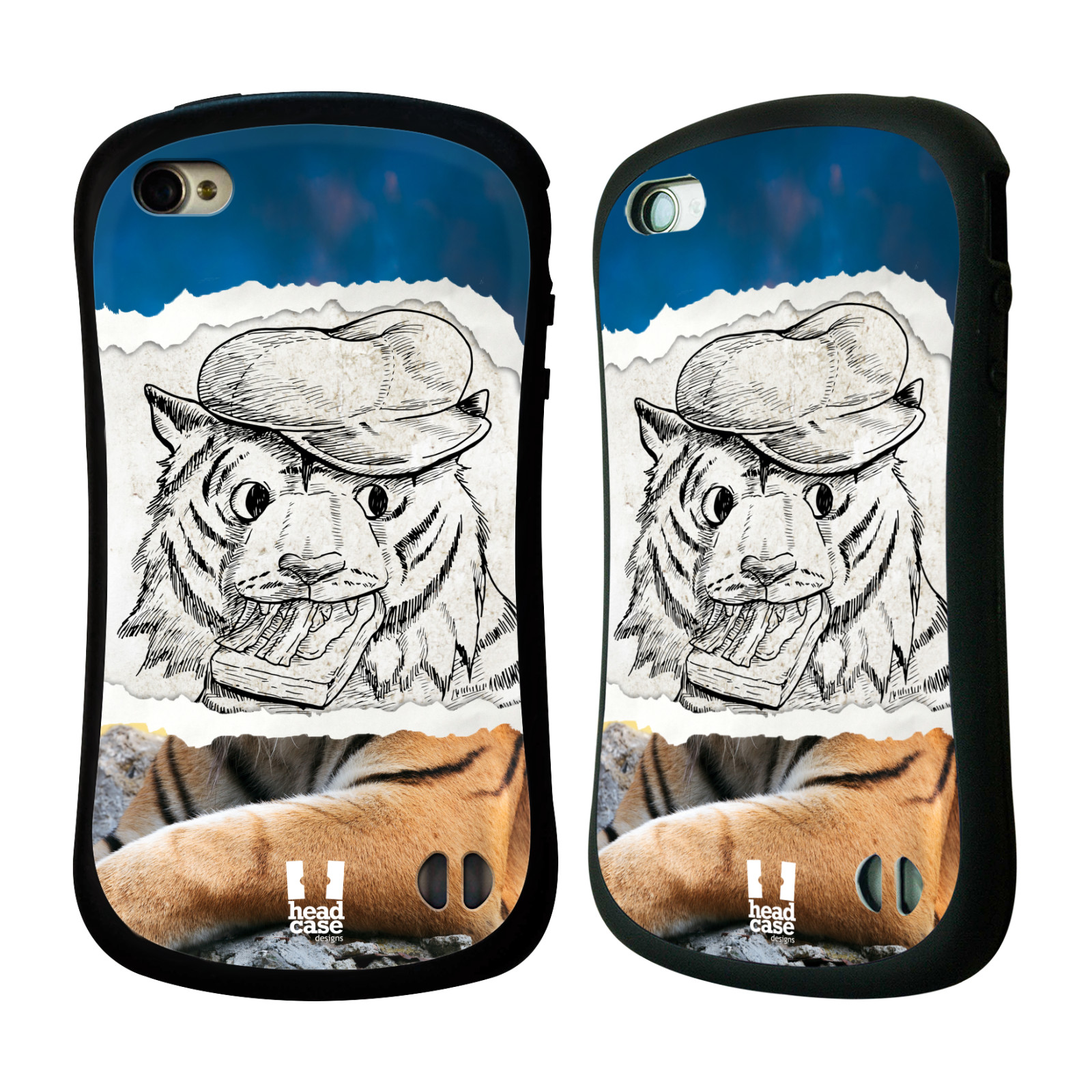 HEAD CASE silikon/plast odolný obal na mobil Apple Iphone 4/4S vzor zvířata koláž tygr fešák