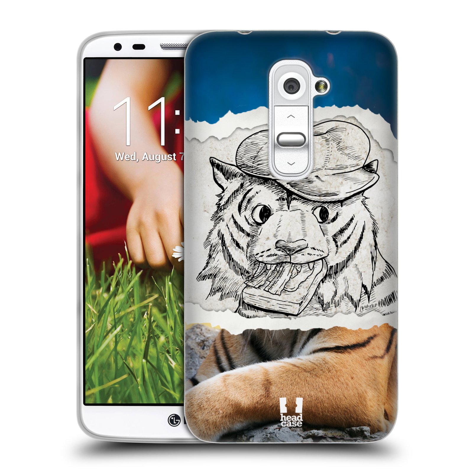HEAD CASE silikonový obal na mobil LG G2 vzor zvířata koláž tygr fešák