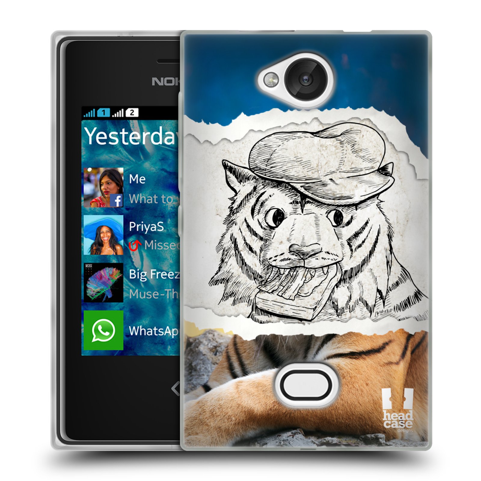 HEAD CASE silikonový obal na mobil NOKIA Asha 503 vzor zvířata koláž tygr fešák