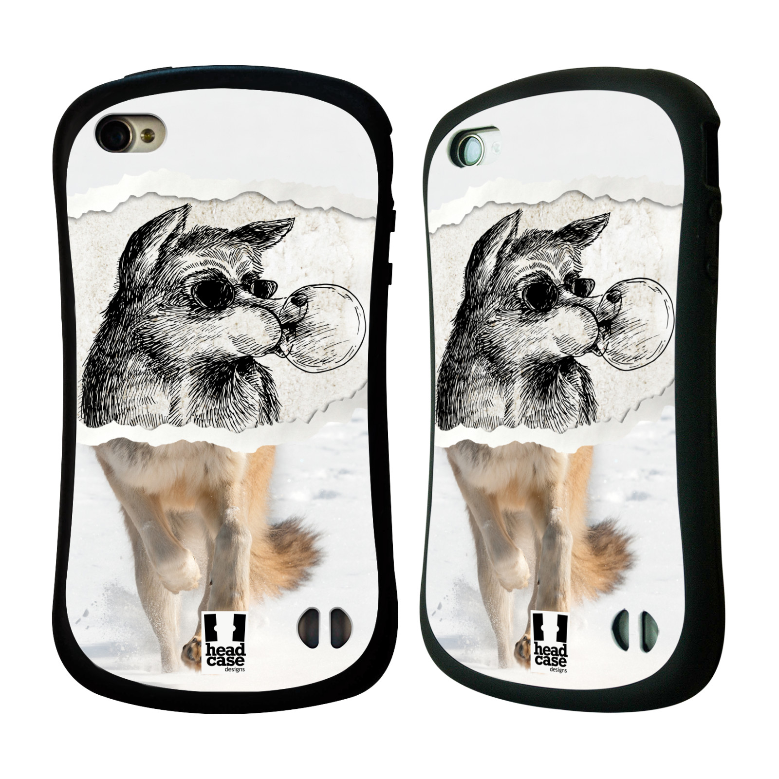 HEAD CASE silikon/plast odolný obal na mobil Apple Iphone 4/4S vzor zvířata koláž vlk pohodář