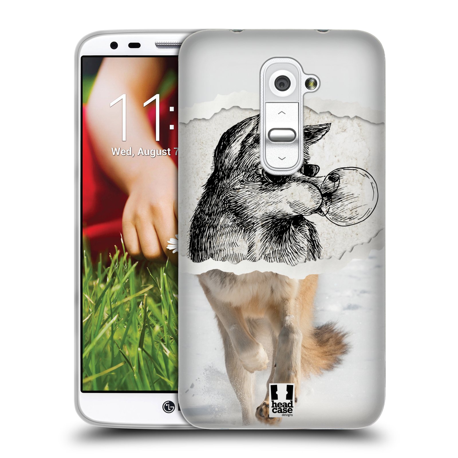 HEAD CASE silikonový obal na mobil LG G2 vzor zvířata koláž vlk pohodář