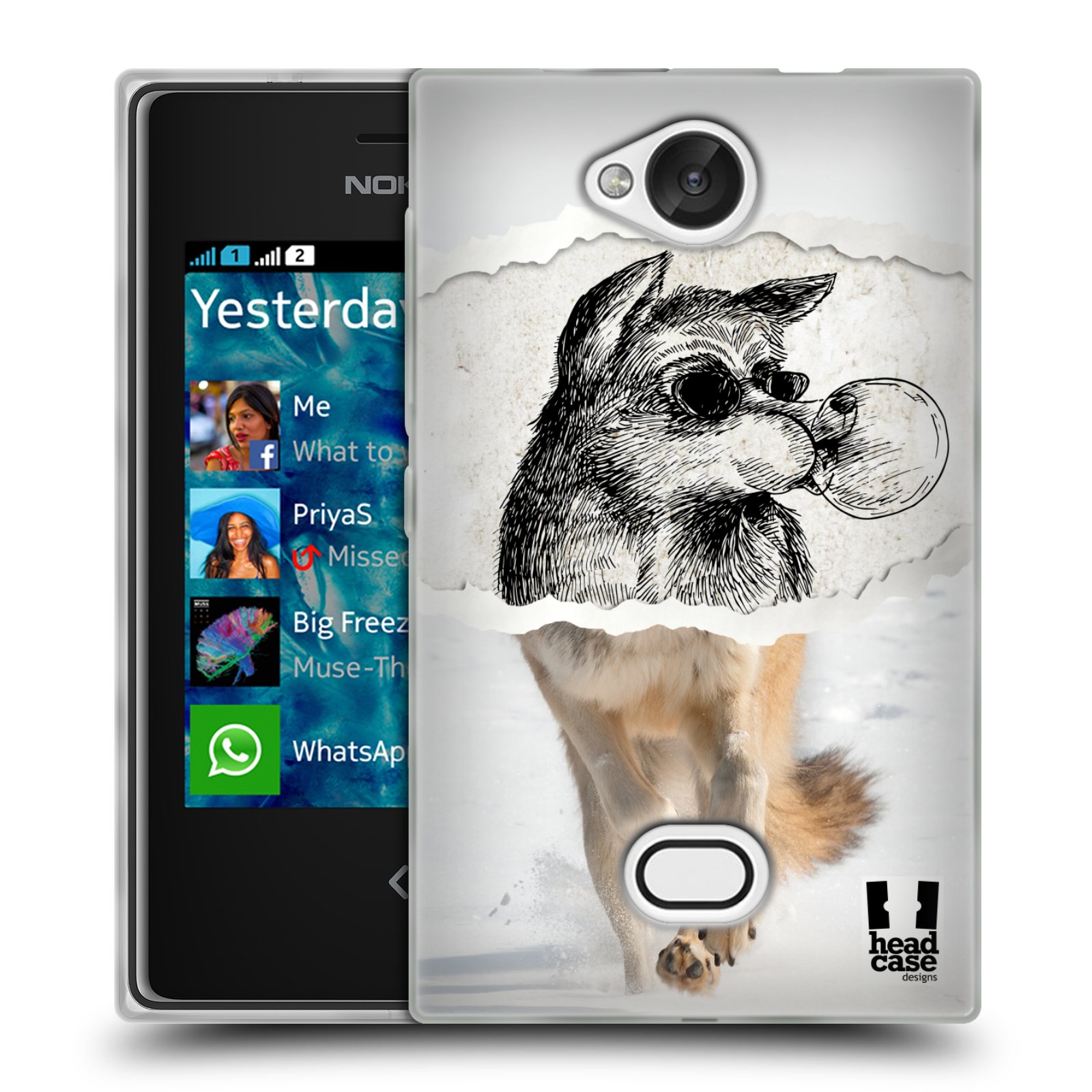 HEAD CASE silikonový obal na mobil NOKIA Asha 503 vzor zvířata koláž vlk pohodář