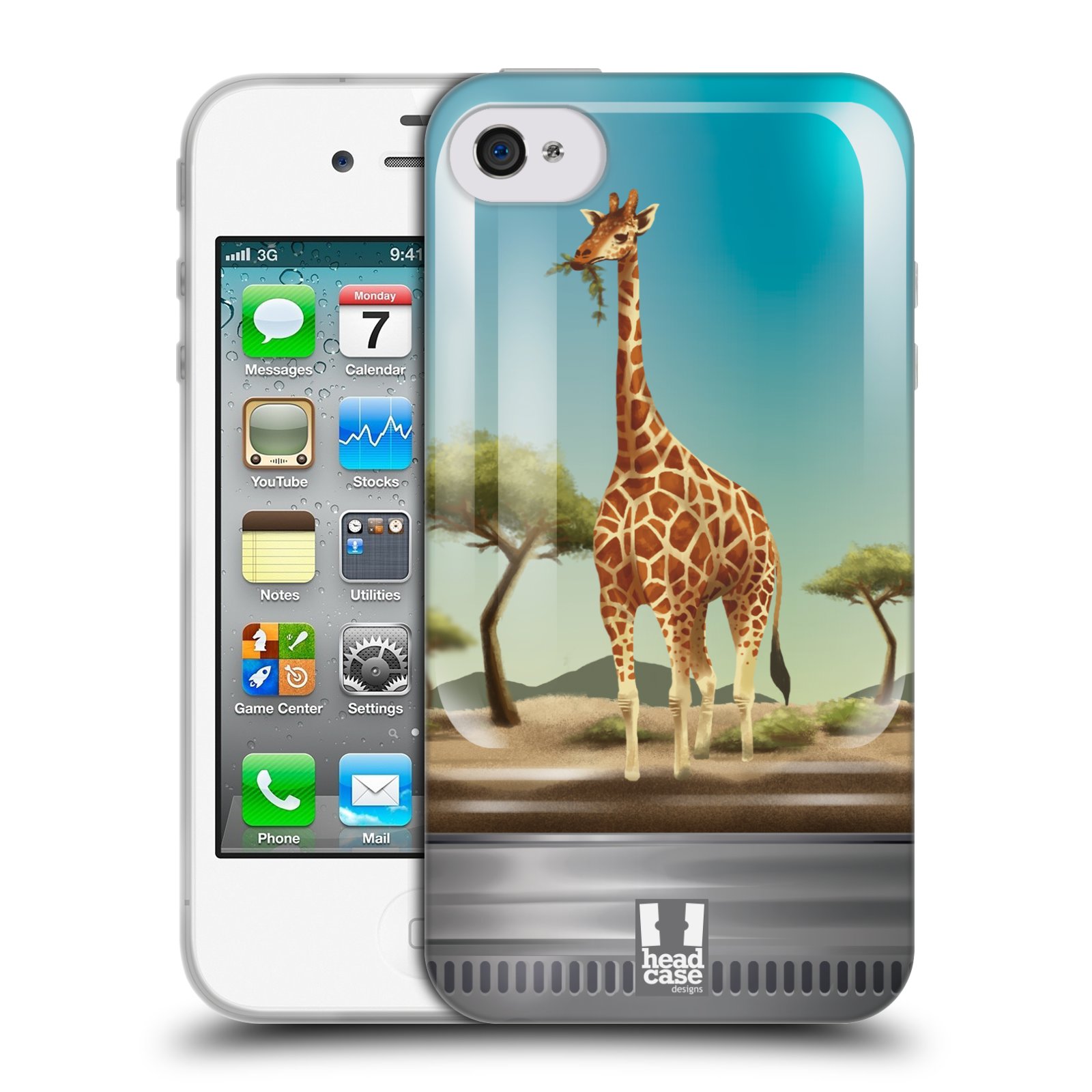 HEAD CASE silikonový obal na mobil Apple Iphone 4/4S vzor Zvířátka v těžítku žirafa
