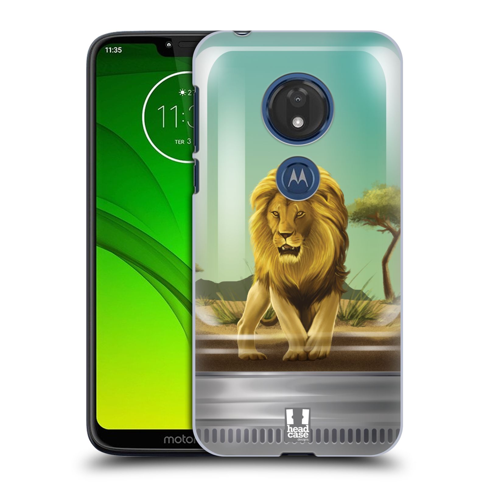 Pouzdro na mobil Motorola Moto G7 Play vzor Zvířátka v těžítku lev