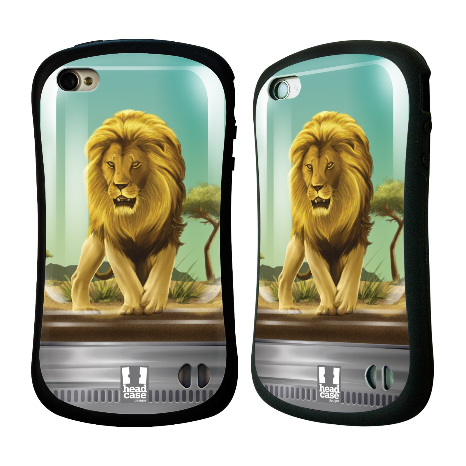 HEAD CASE silikon/plast odolný obal na mobil Apple Iphone 4/4S vzor Zvířátka v těžítku lev