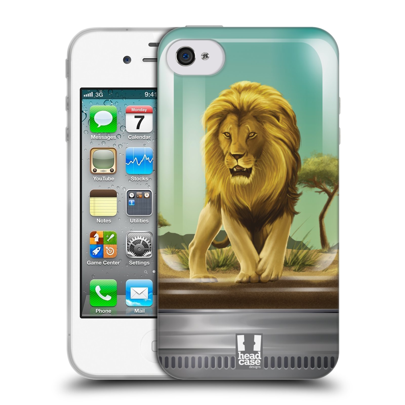 HEAD CASE silikonový obal na mobil Apple Iphone 4/4S vzor Zvířátka v těžítku lev