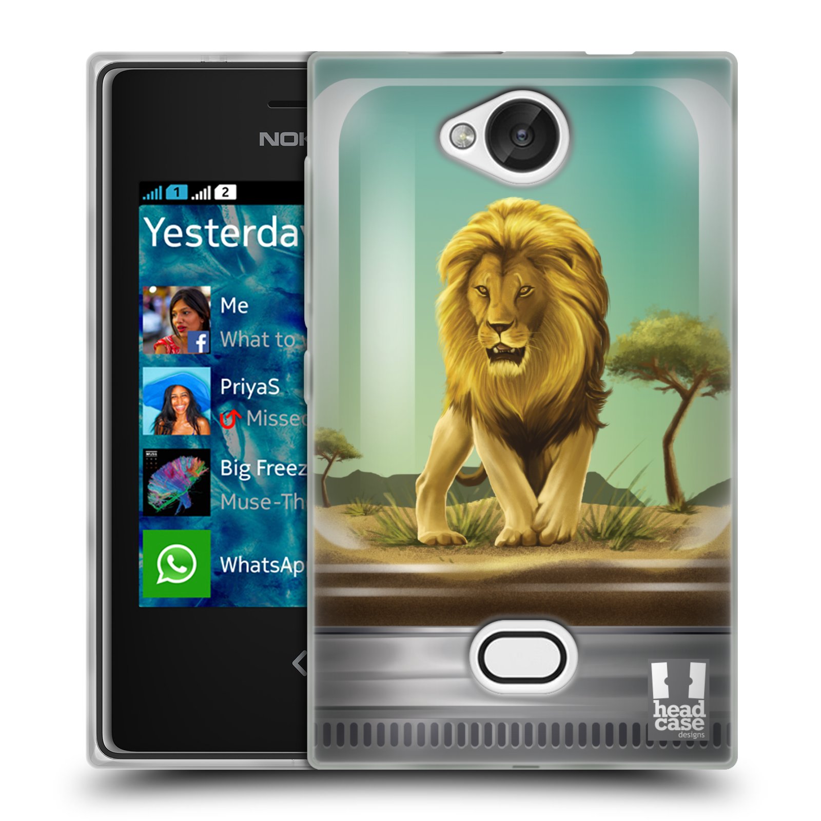 HEAD CASE silikonový obal na mobil NOKIA Asha 503 vzor Zvířátka v těžítku lev
