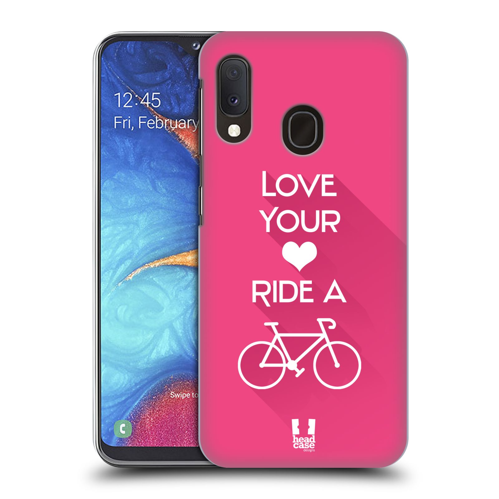Pouzdro na mobil Samsung Galaxy A20e - HEAD CASE - Cyklista růžové pozadí kolo sport