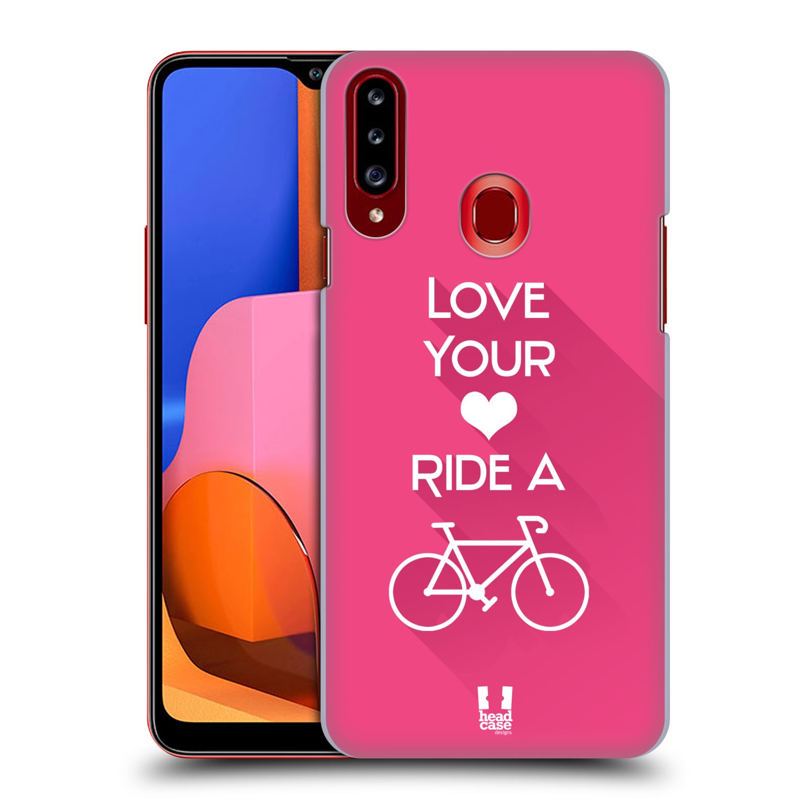 HEAD CASE plastový obal na mobil Samsung Galaxy A20s Cyklista růžové pozadí kolo sport
