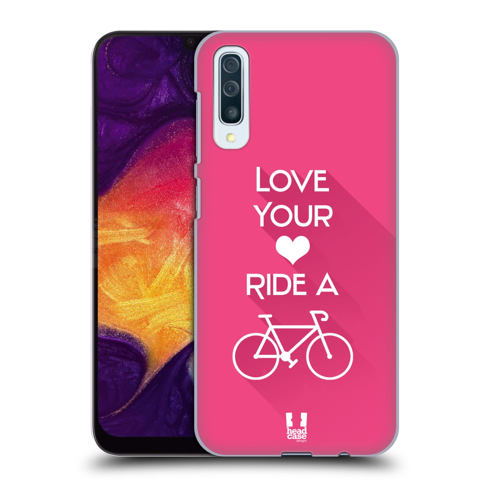 Pouzdro na mobil Samsung Galaxy A50 - HEAD CASE - Cyklista růžové pozadí kolo sport
