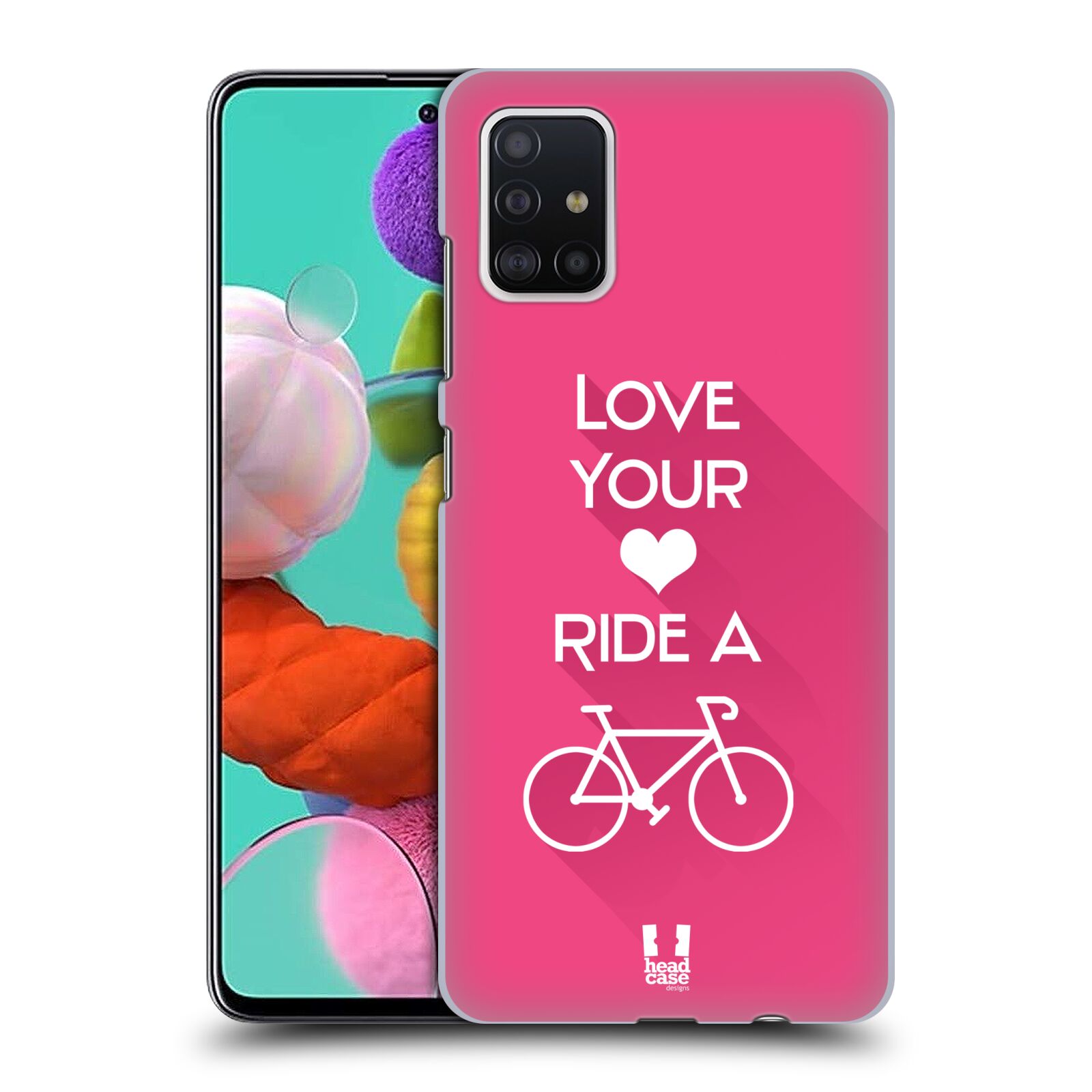 Pouzdro na mobil Samsung Galaxy A51 - HEAD CASE - Cyklista růžové pozadí kolo sport