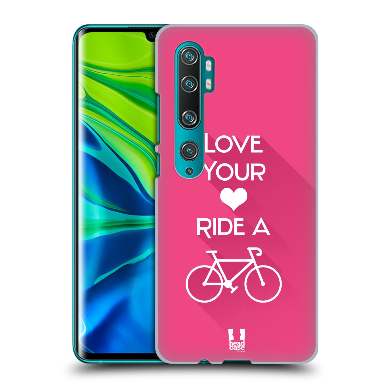 Pouzdro na mobil Xiaomi Mi Note 10 / Mi Note 10 PRO - HEAD CASE - Cyklista růžové pozadí kolo sport