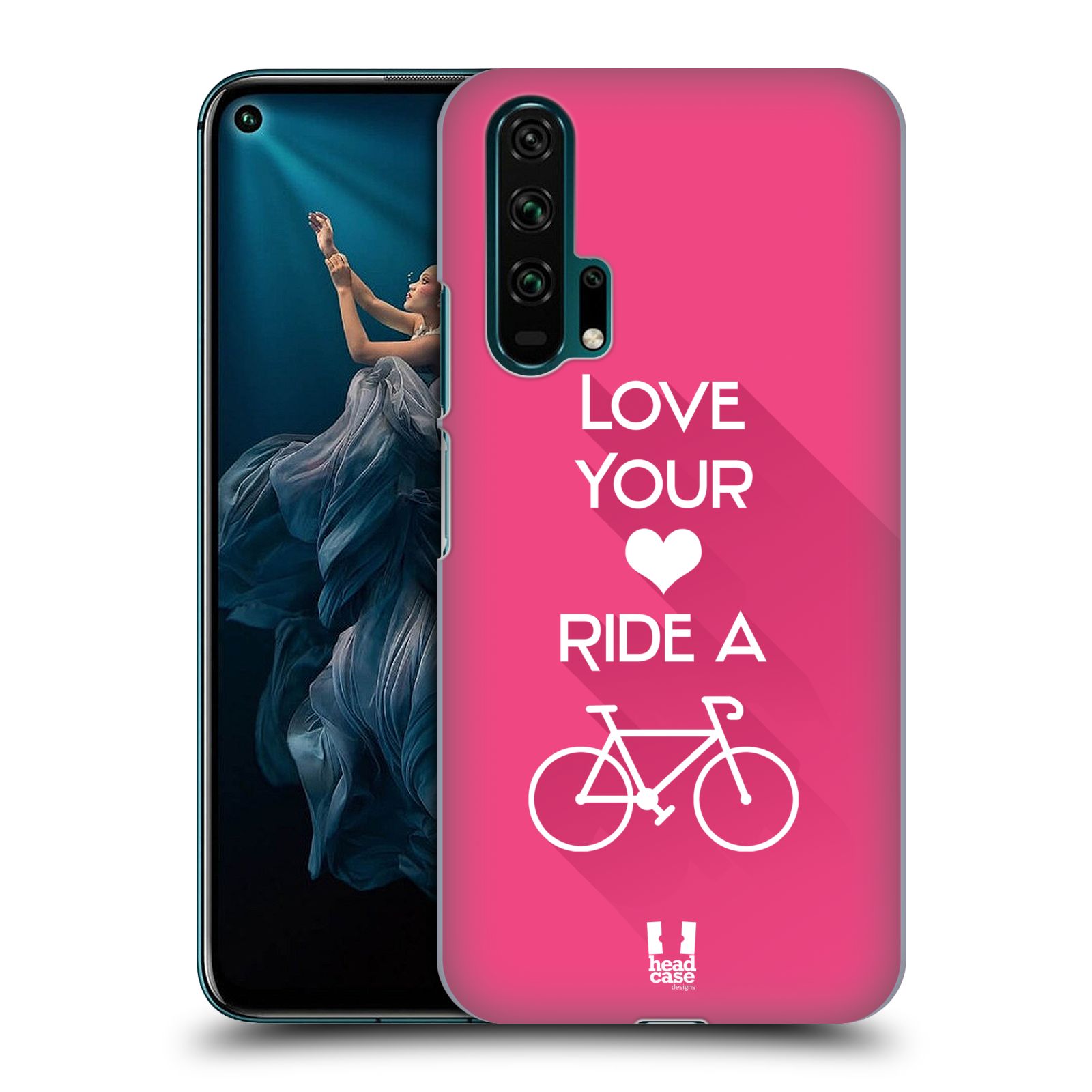 Pouzdro na mobil Honor 20 PRO - HEAD CASE - Cyklista růžové pozadí kolo sport