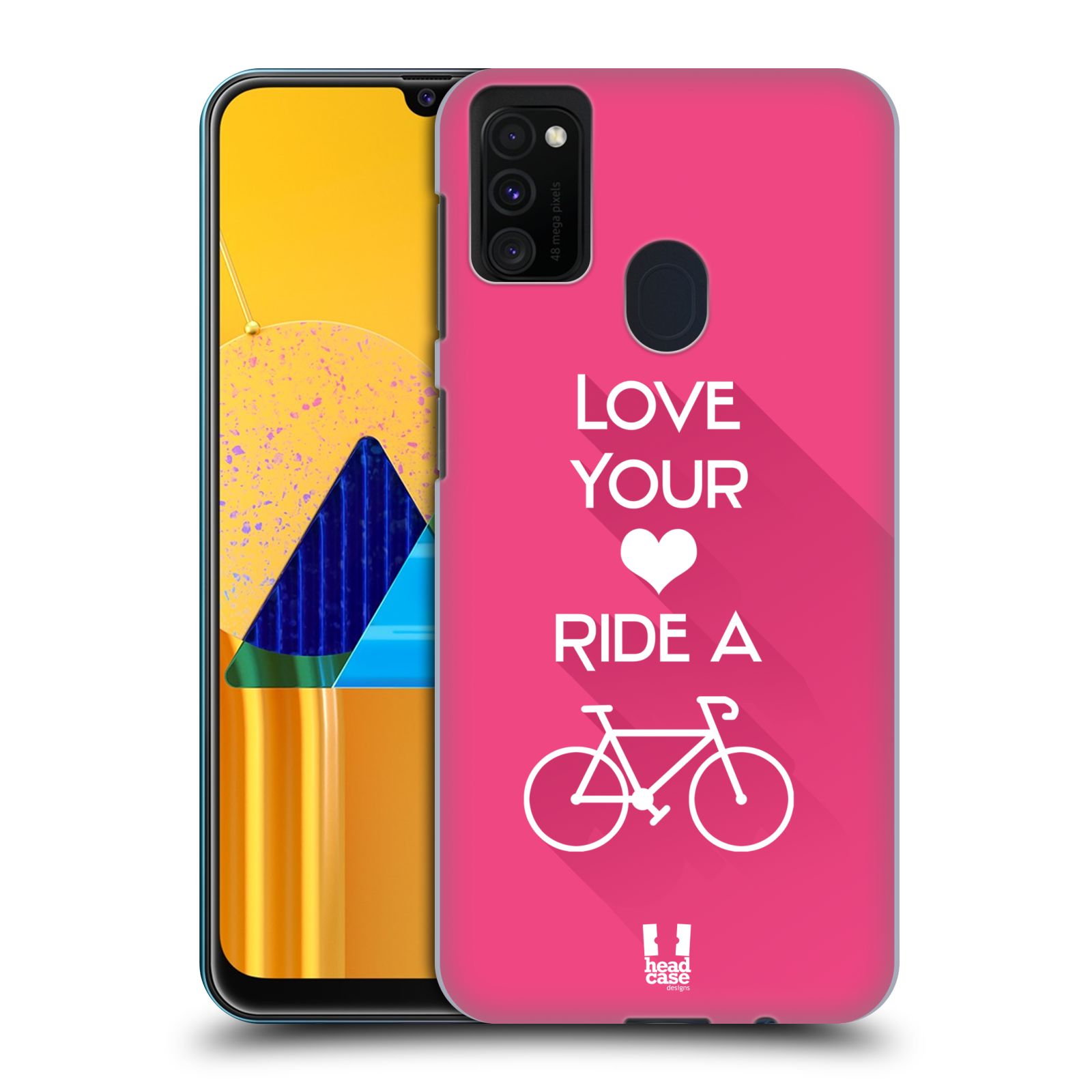 Zadní kryt na mobil Samsung Galaxy M21 Cyklista růžové pozadí kolo sport