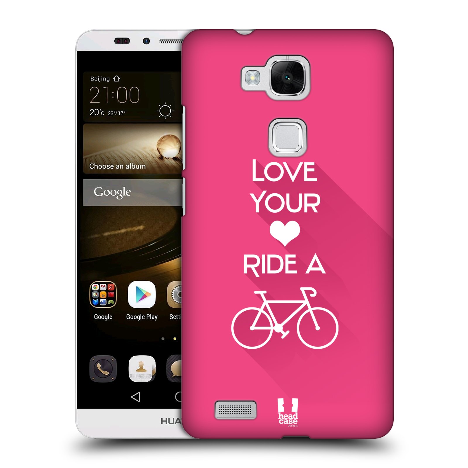 HEAD CASE plastový obal na mobil Huawei Mate 7 Cyklista růžové pozadí kolo sport