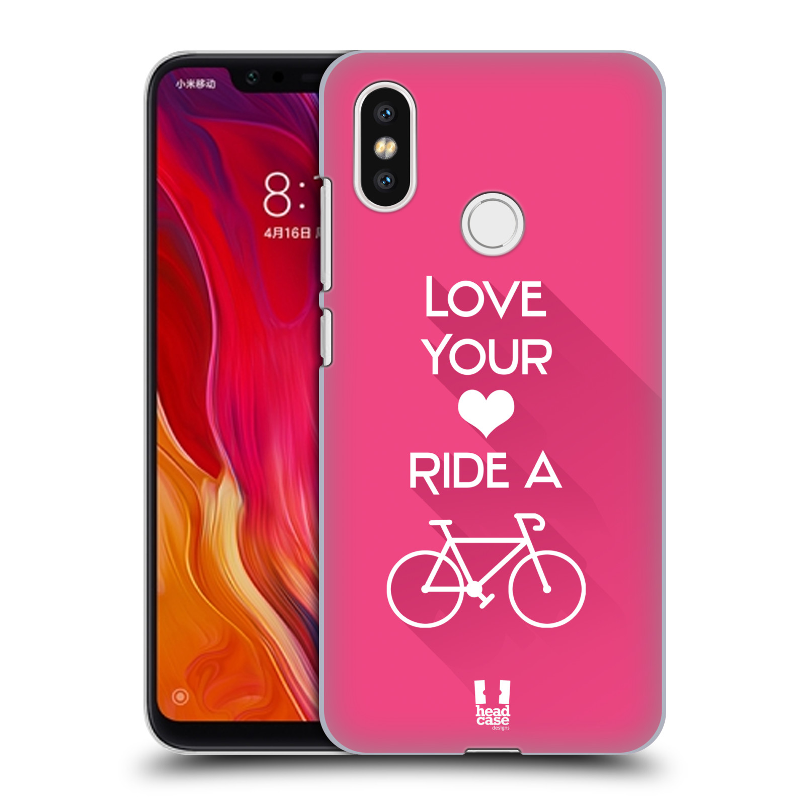 HEAD CASE plastový obal na mobil Xiaomi Mi 8 Cyklista růžové pozadí kolo sport