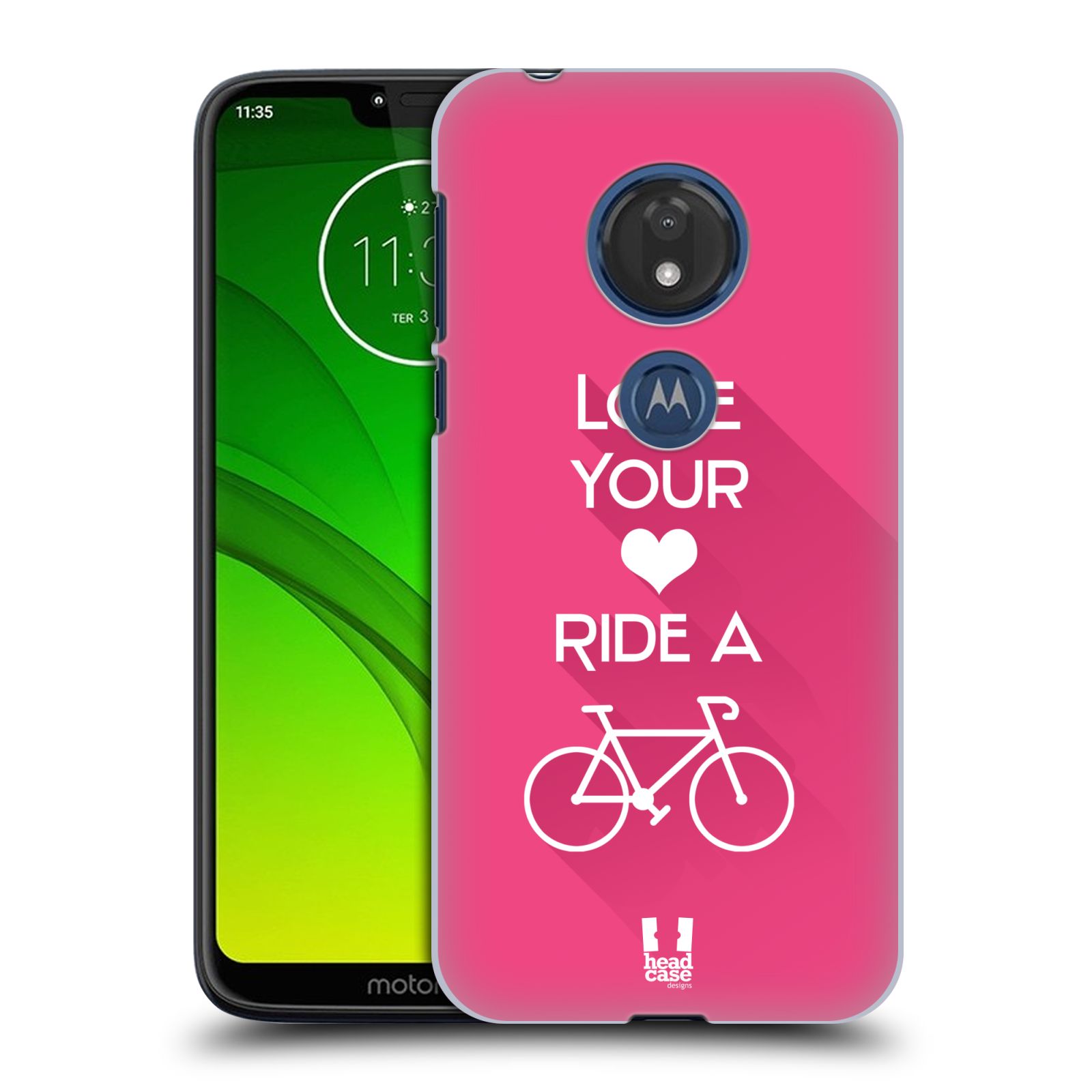 Pouzdro na mobil Motorola Moto G7 Play Cyklista růžové pozadí kolo sport