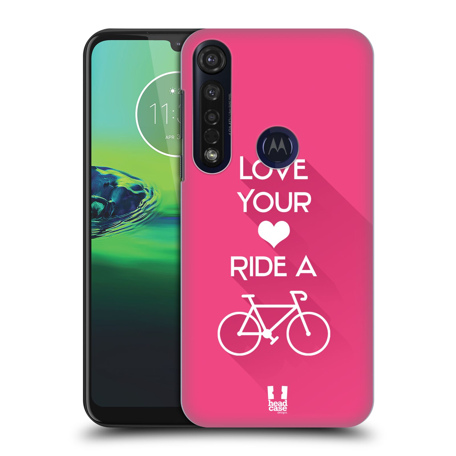 Pouzdro na mobil Motorola Moto G8 PLUS - HEAD CASE - Cyklista růžové pozadí kolo sport