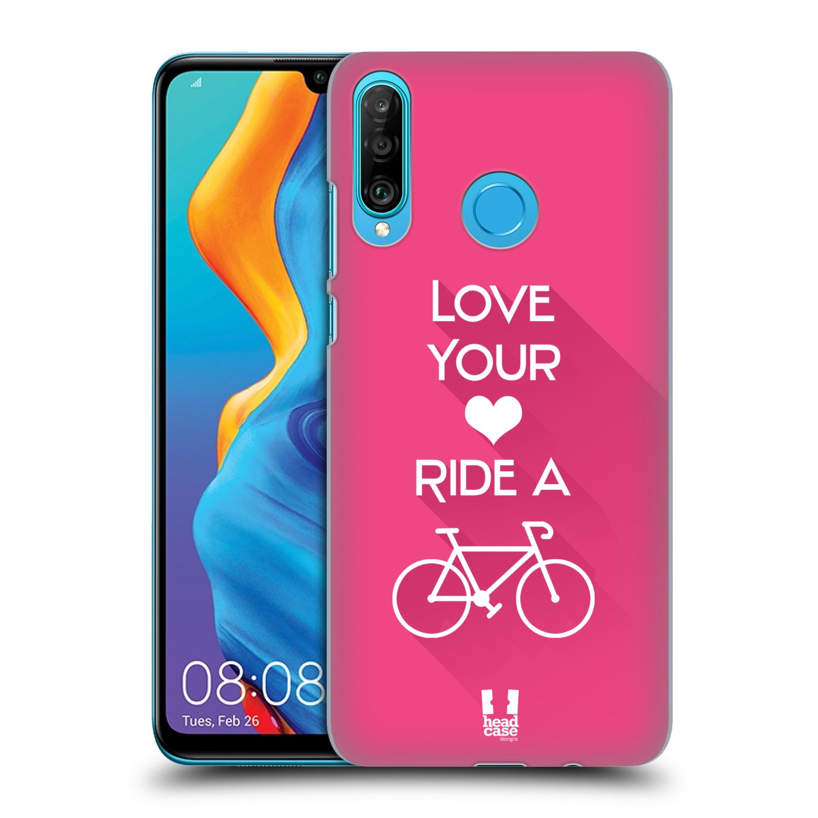 Pouzdro na mobil Huawei P30 LITE - HEAD CASE - Cyklista růžové pozadí kolo sport