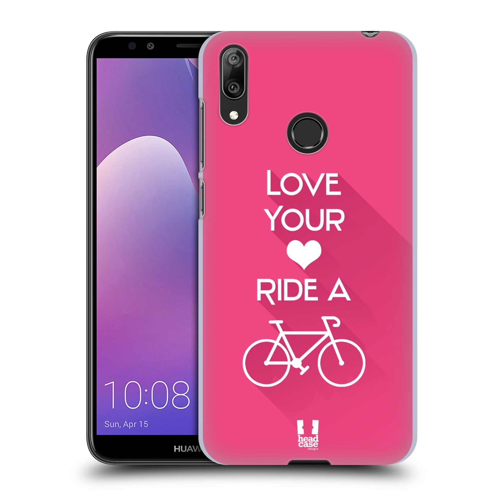Pouzdro na mobil Huawei Y7 2019 - Head Case - Cyklista růžové pozadí kolo sport