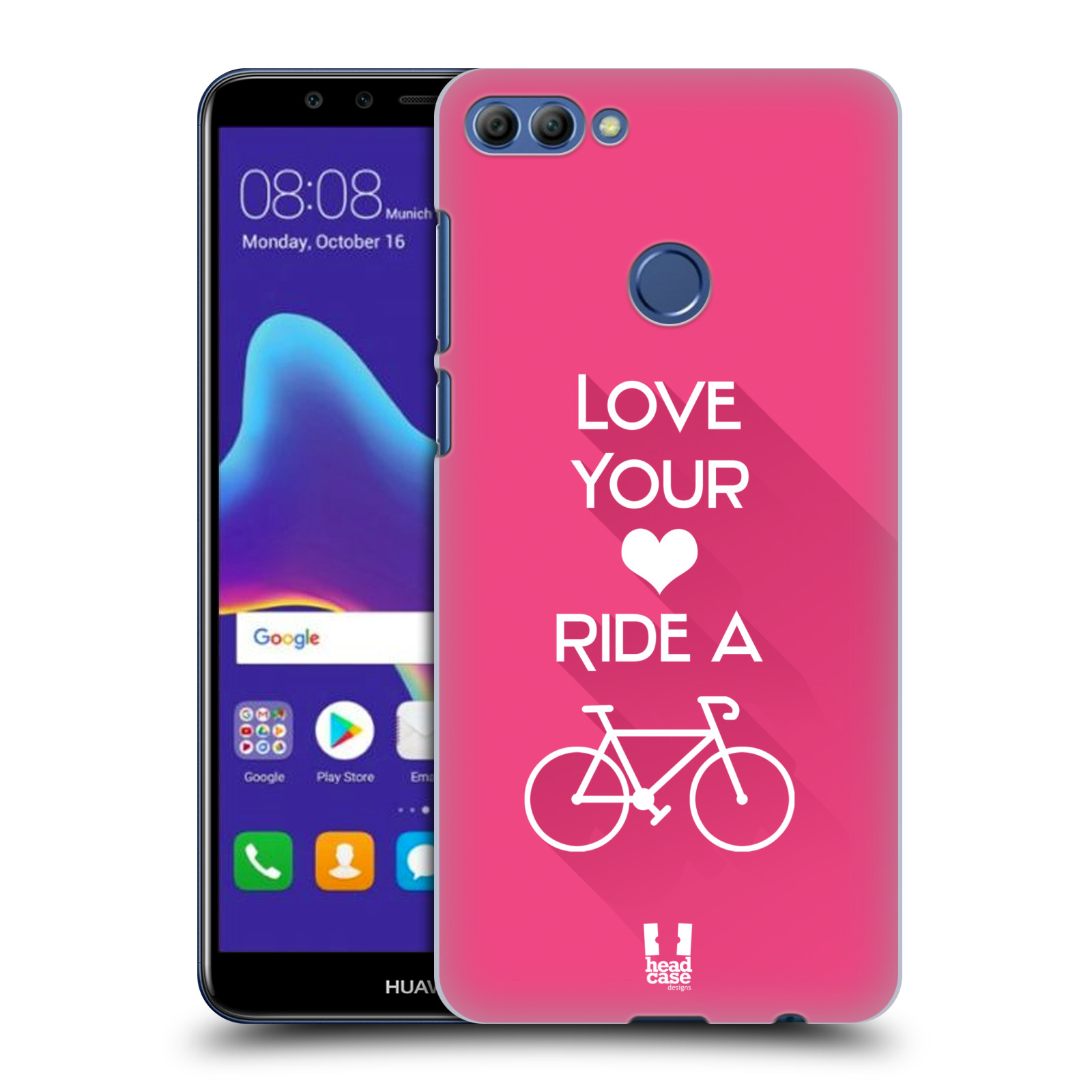 HEAD CASE plastový obal na mobil Huawei Y9 2018 Cyklista růžové pozadí kolo sport