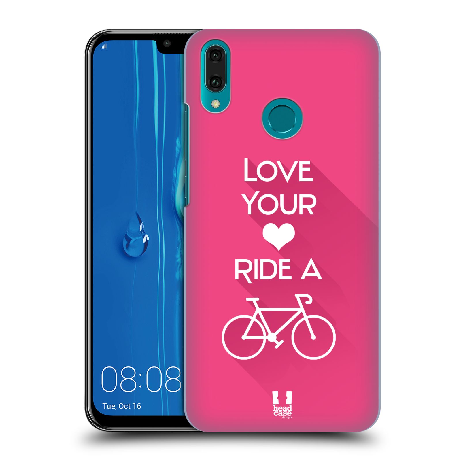 Pouzdro na mobil Huawei Y9 2019 - HEAD CASE - Cyklista růžové pozadí kolo sport