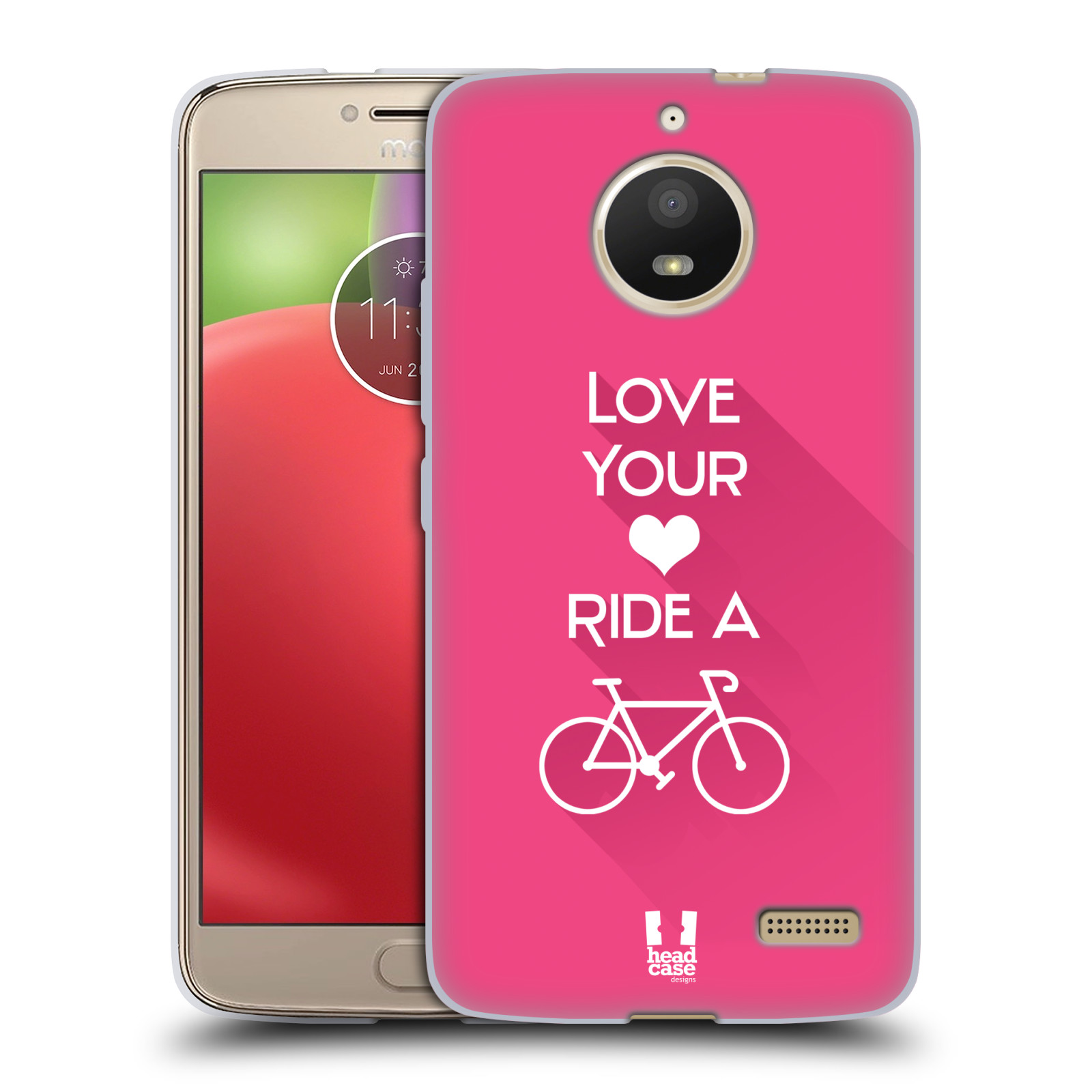 HEAD CASE silikonový obal na mobil Lenovo Moto E4 Cyklista růžové pozadí kolo sport