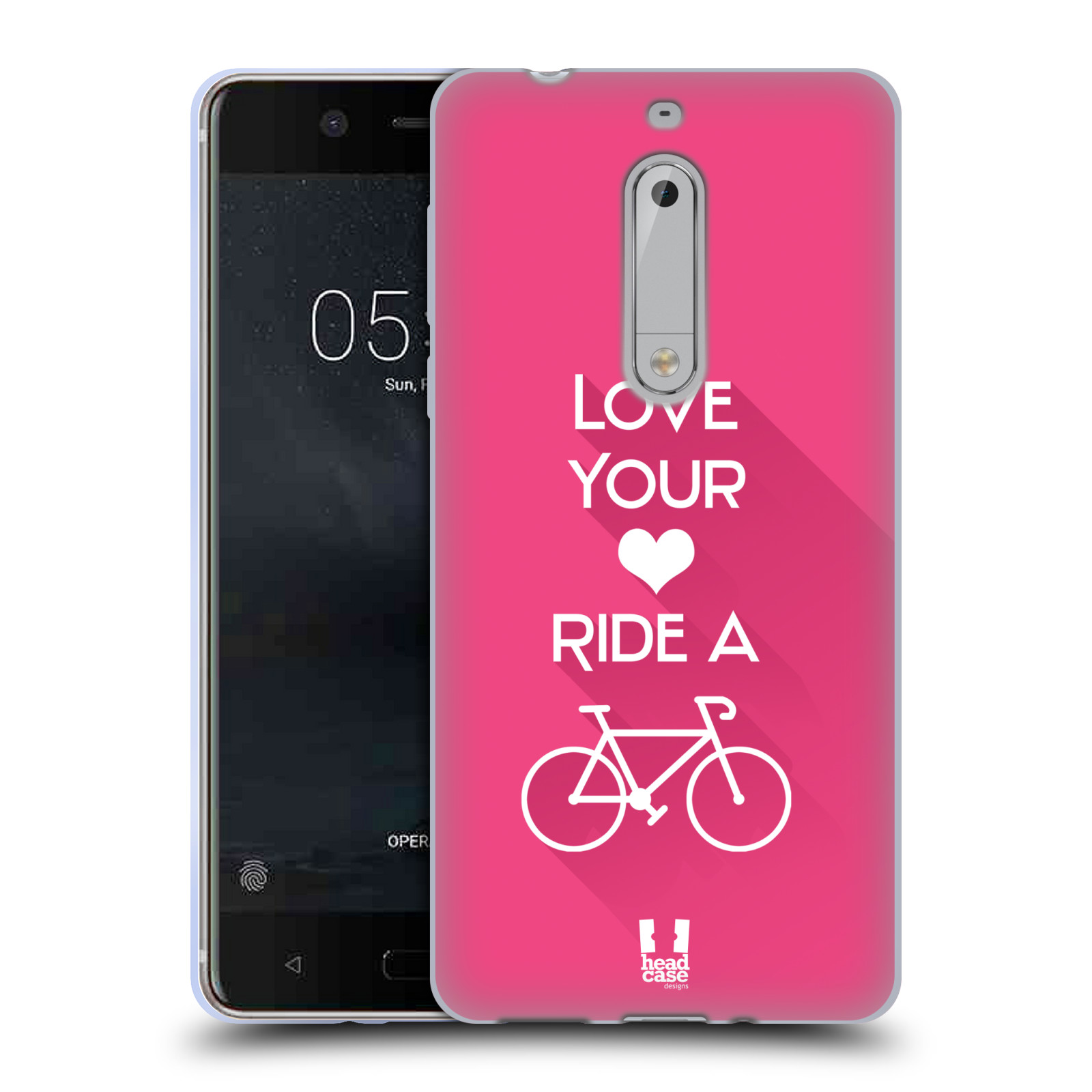HEAD CASE silikonový obal na mobil Nokia 5 Cyklista růžové pozadí kolo sport