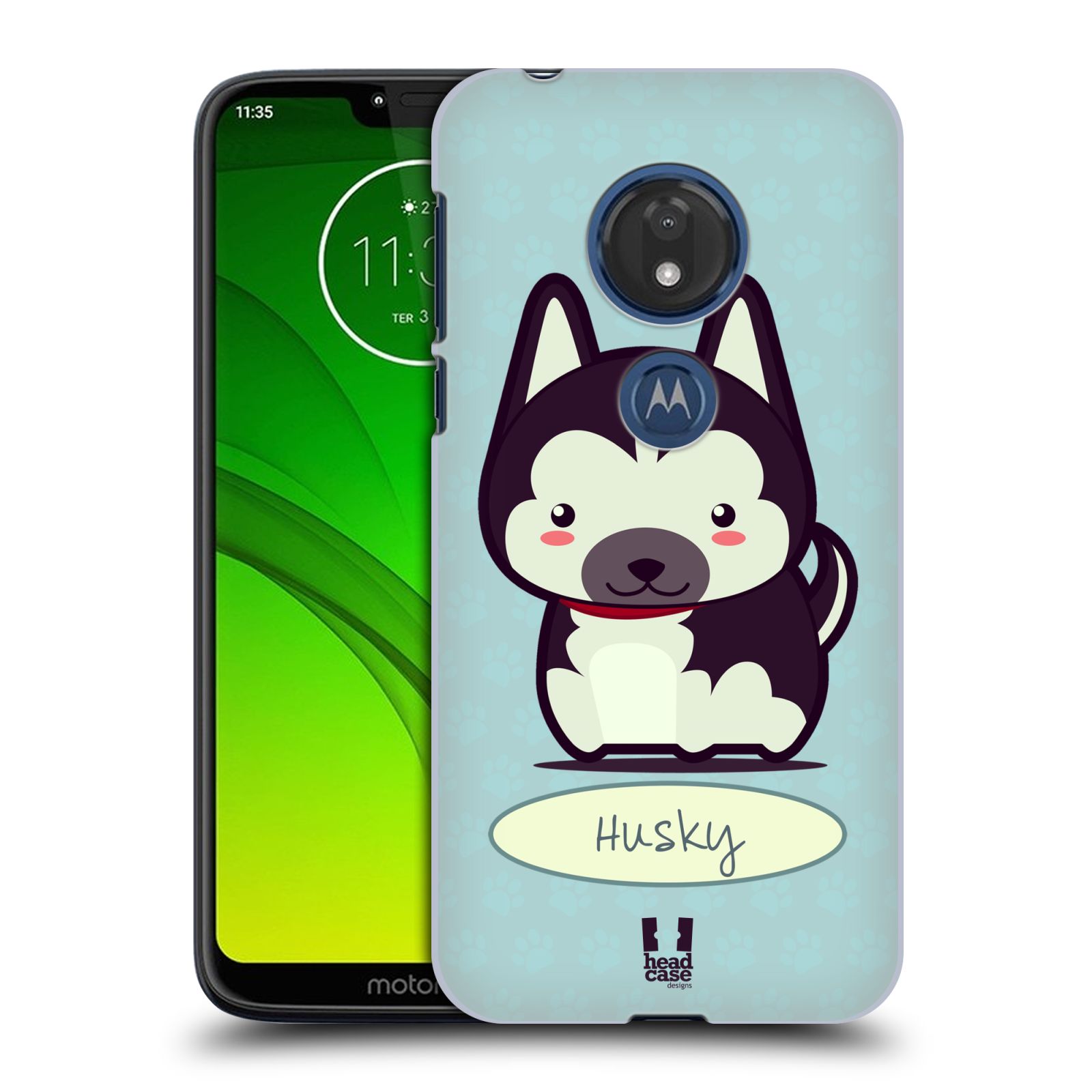 Pouzdro na mobil Motorola Moto G7 Play vzor Malá kreslená štěňátka HUSKY modrá barva