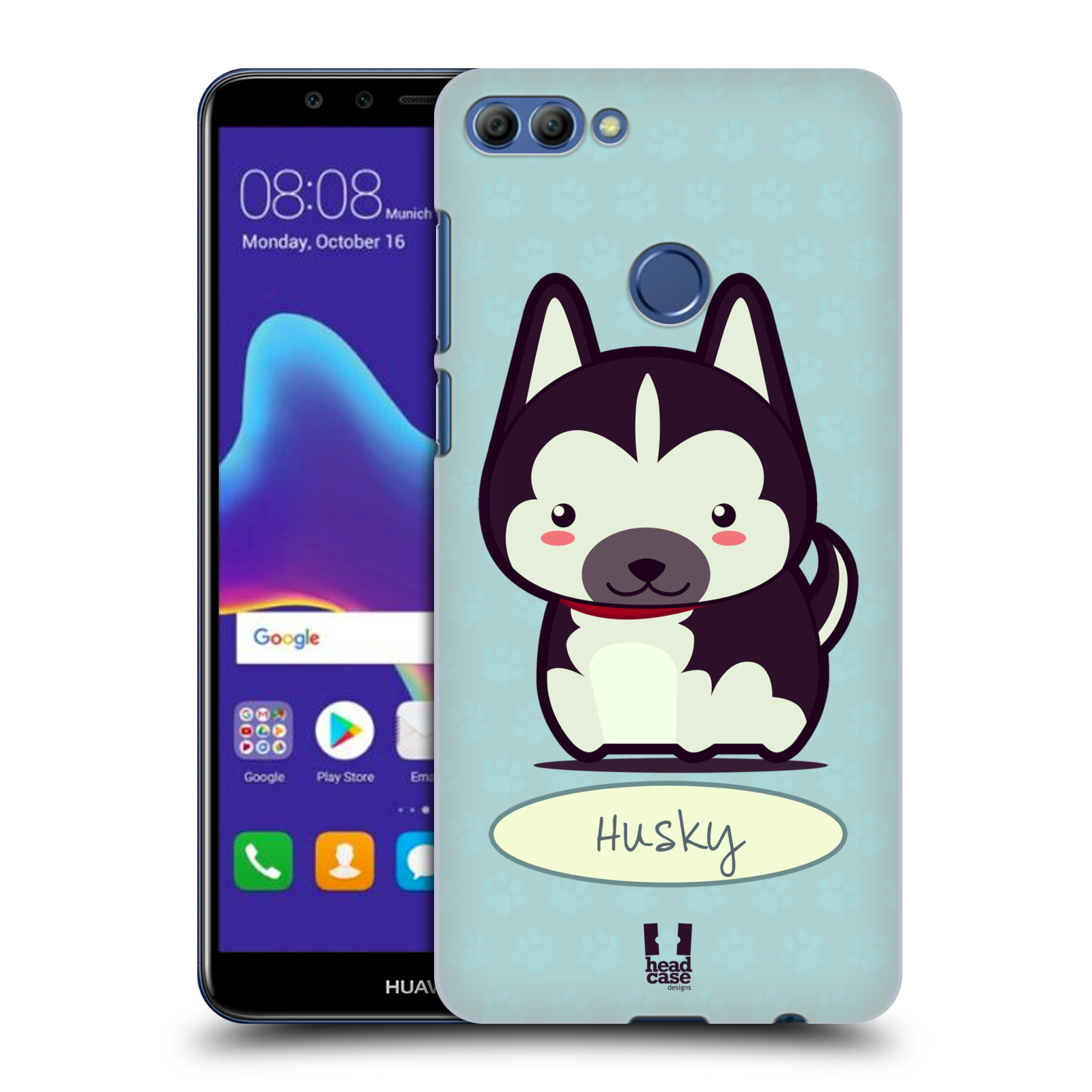 HEAD CASE plastový obal na mobil Huawei Y9 2018 vzor Malá kreslená štěňátka HUSKY modrá barva