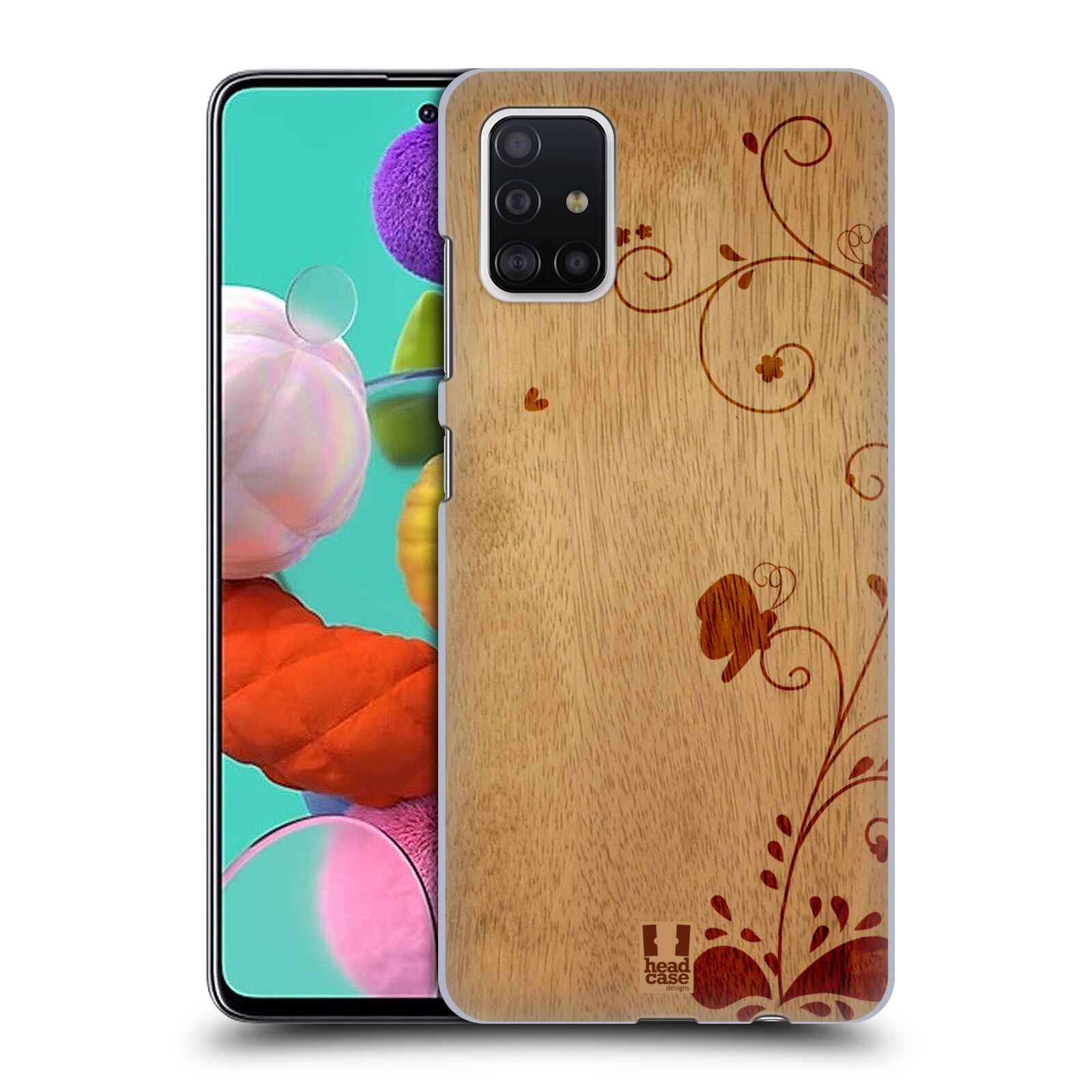 Pouzdro na mobil Samsung Galaxy A51 - HEAD CASE - vzor Dřevěné umění KVĚTINA