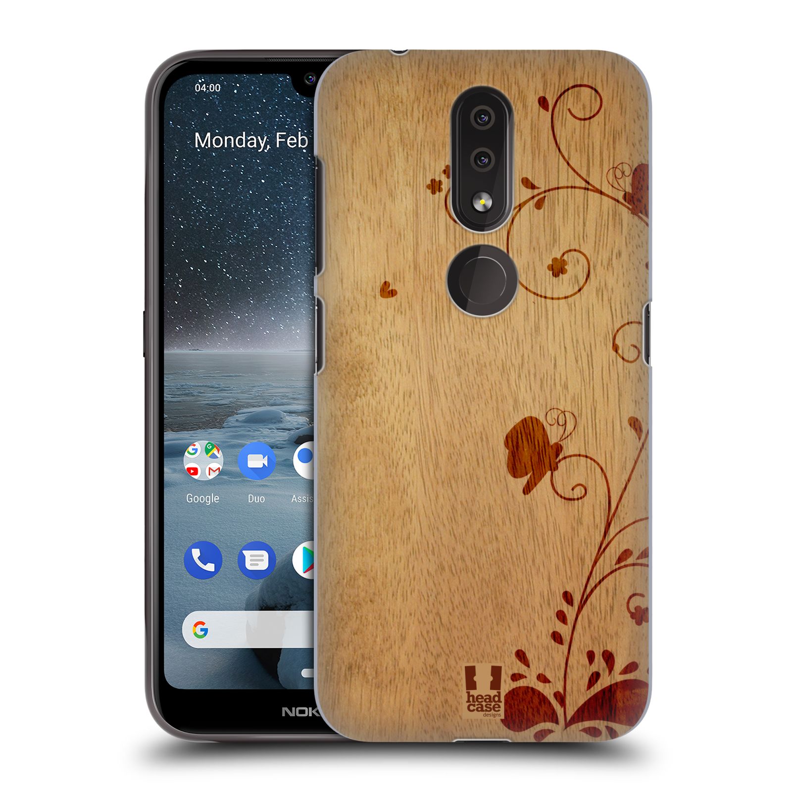 Pouzdro na mobil Nokia 4.2 - HEAD CASE - vzor Dřevěné umění KVĚTINA