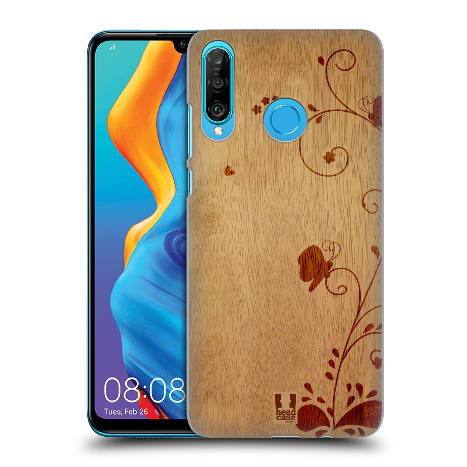 Pouzdro na mobil Huawei P30 LITE - HEAD CASE - vzor Dřevěné umění KVĚTINA