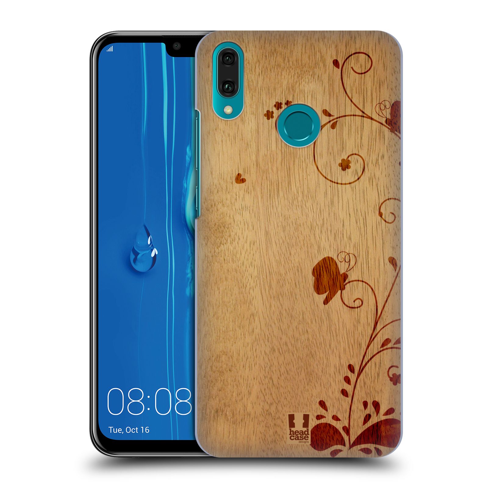 Pouzdro na mobil Huawei Y9 2019 - HEAD CASE - vzor Dřevěné umění KVĚTINA