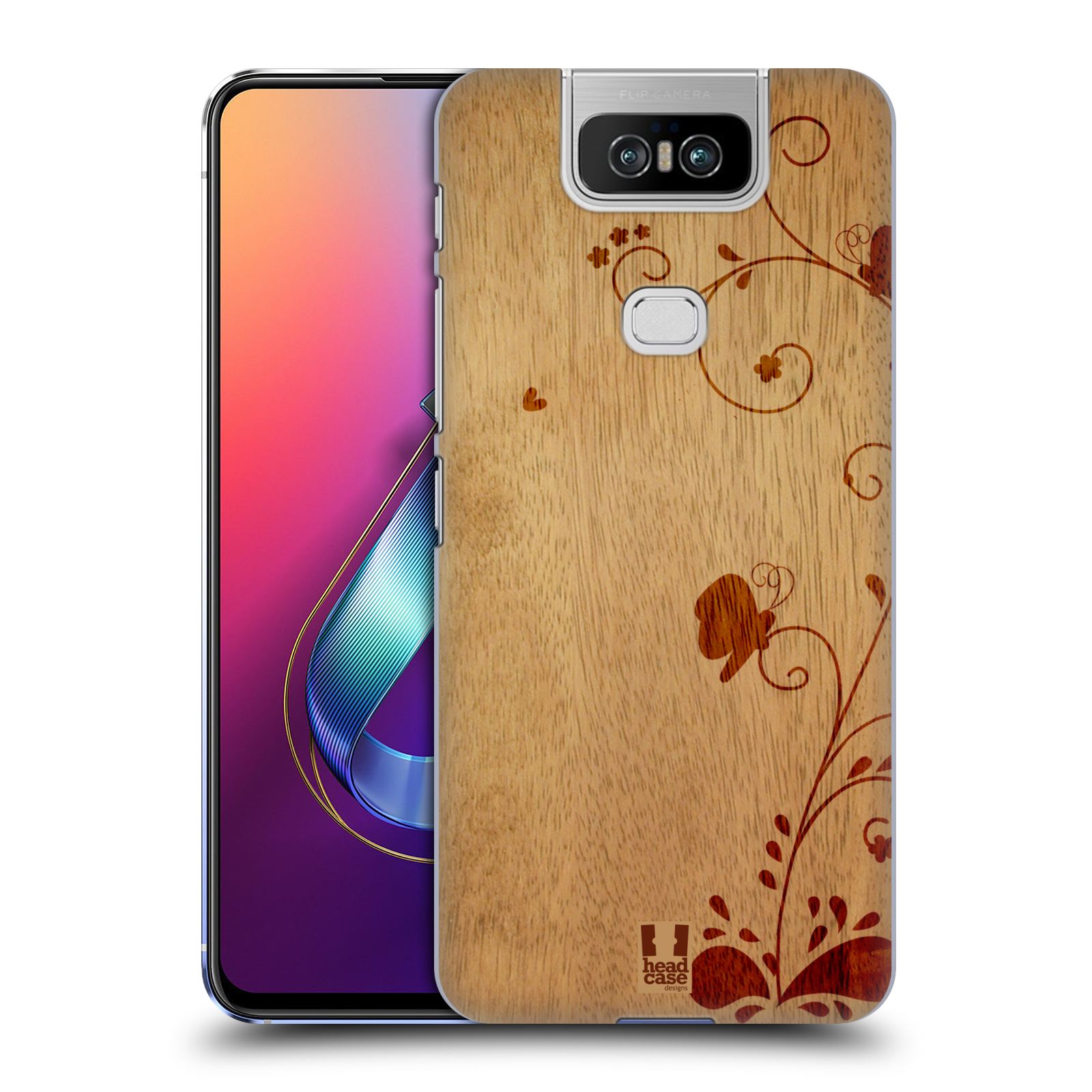 Pouzdro na mobil Asus Zenfone 6 ZS630KL - HEAD CASE - vzor Dřevěné umění KVĚTINA