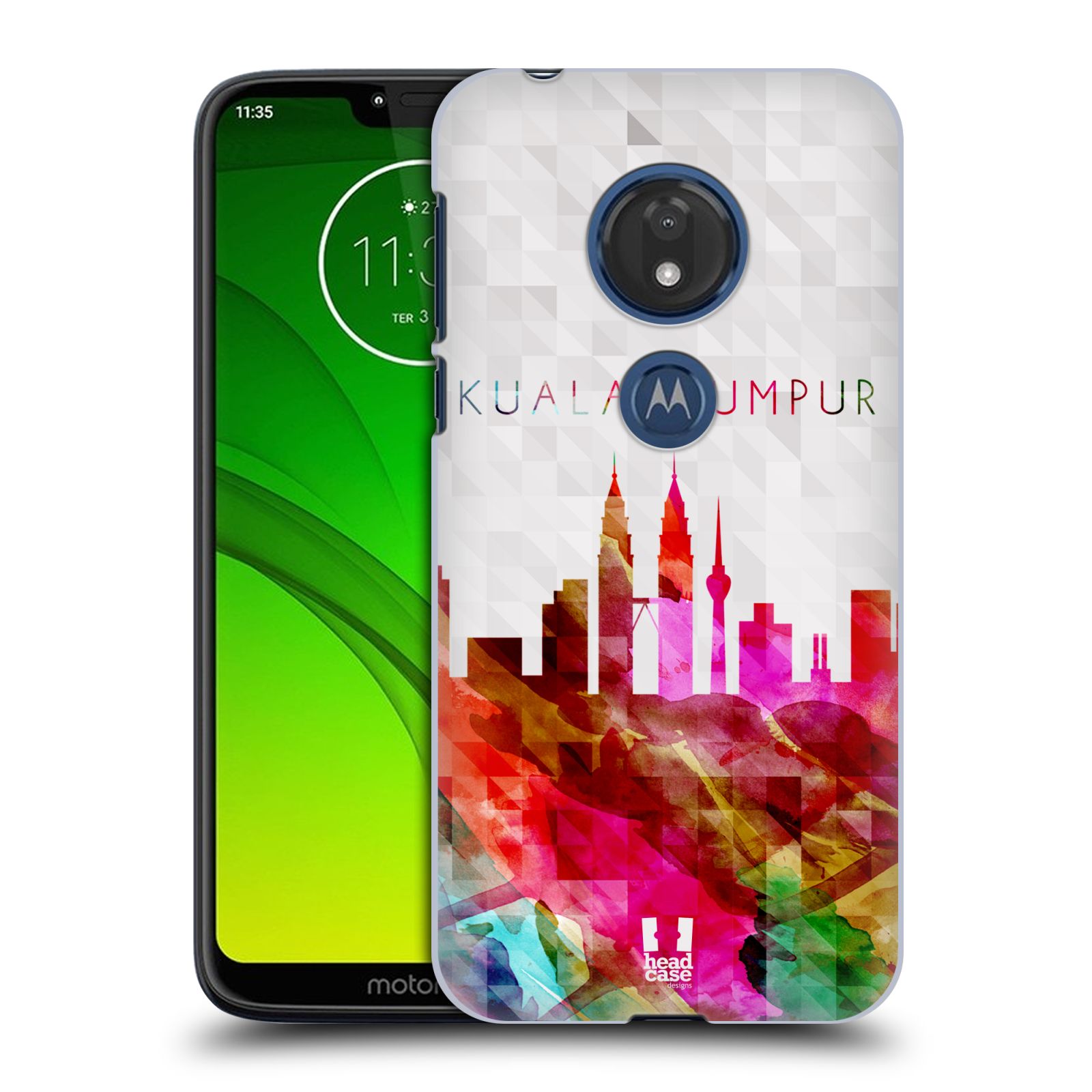 Pouzdro na mobil Motorola Moto G7 Play vzor Vodní barva města silueta KUALA LUMPUR PETRONAS VEŽE