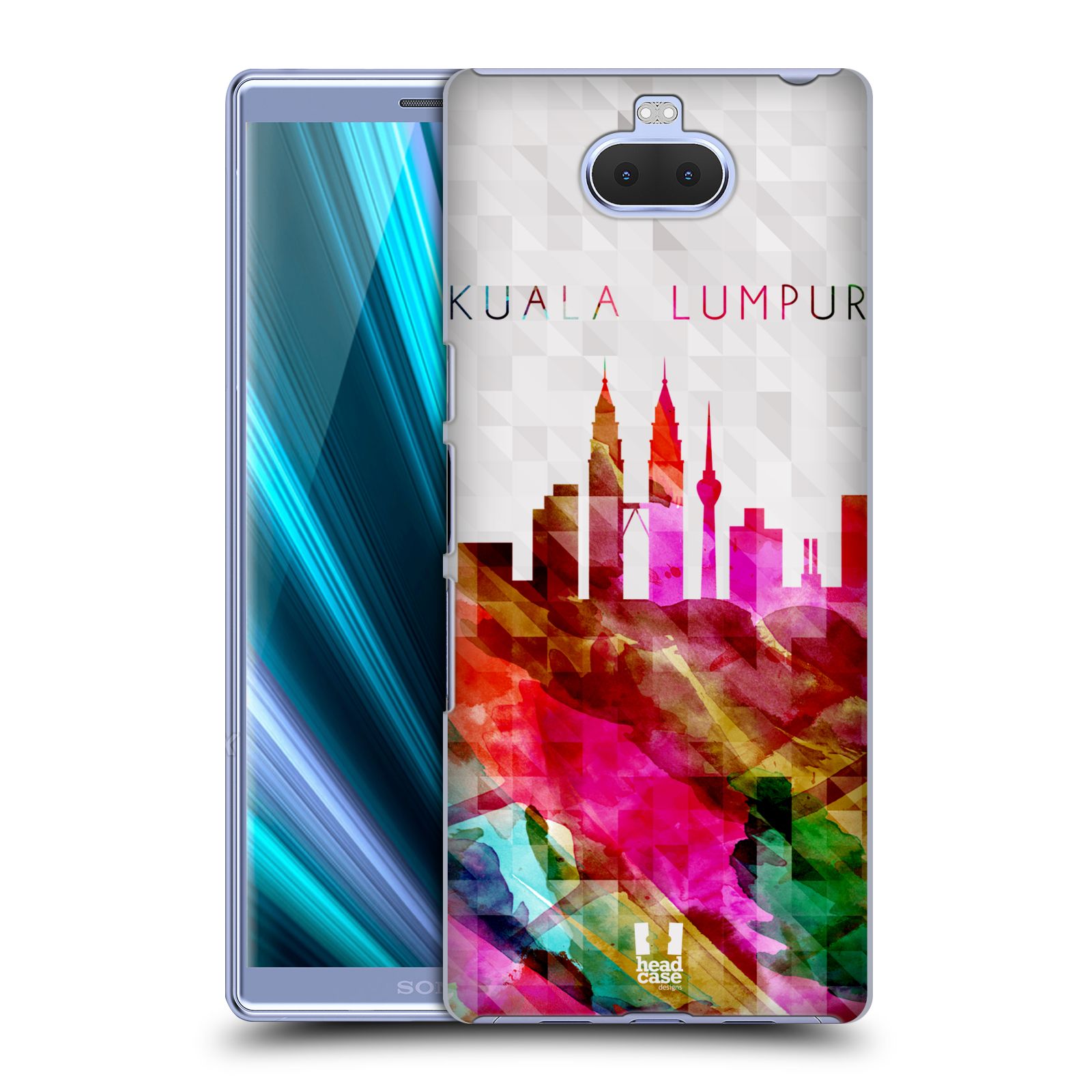 Pouzdro na mobil Sony Xperia 10 - Head Case - vzor Vodní barva města silueta KUALA LUMPUR PETRONAS VEŽE