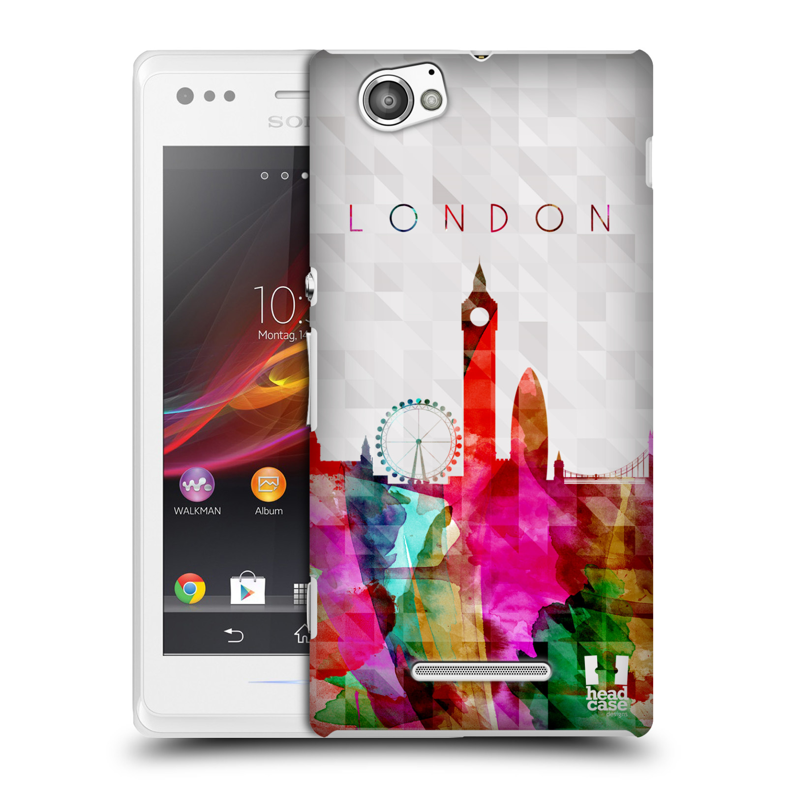 HEAD CASE plastový obal na mobil Sony Xperia M vzor Vodní barva města silueta LONDÝN BIG BEN ANGLIE