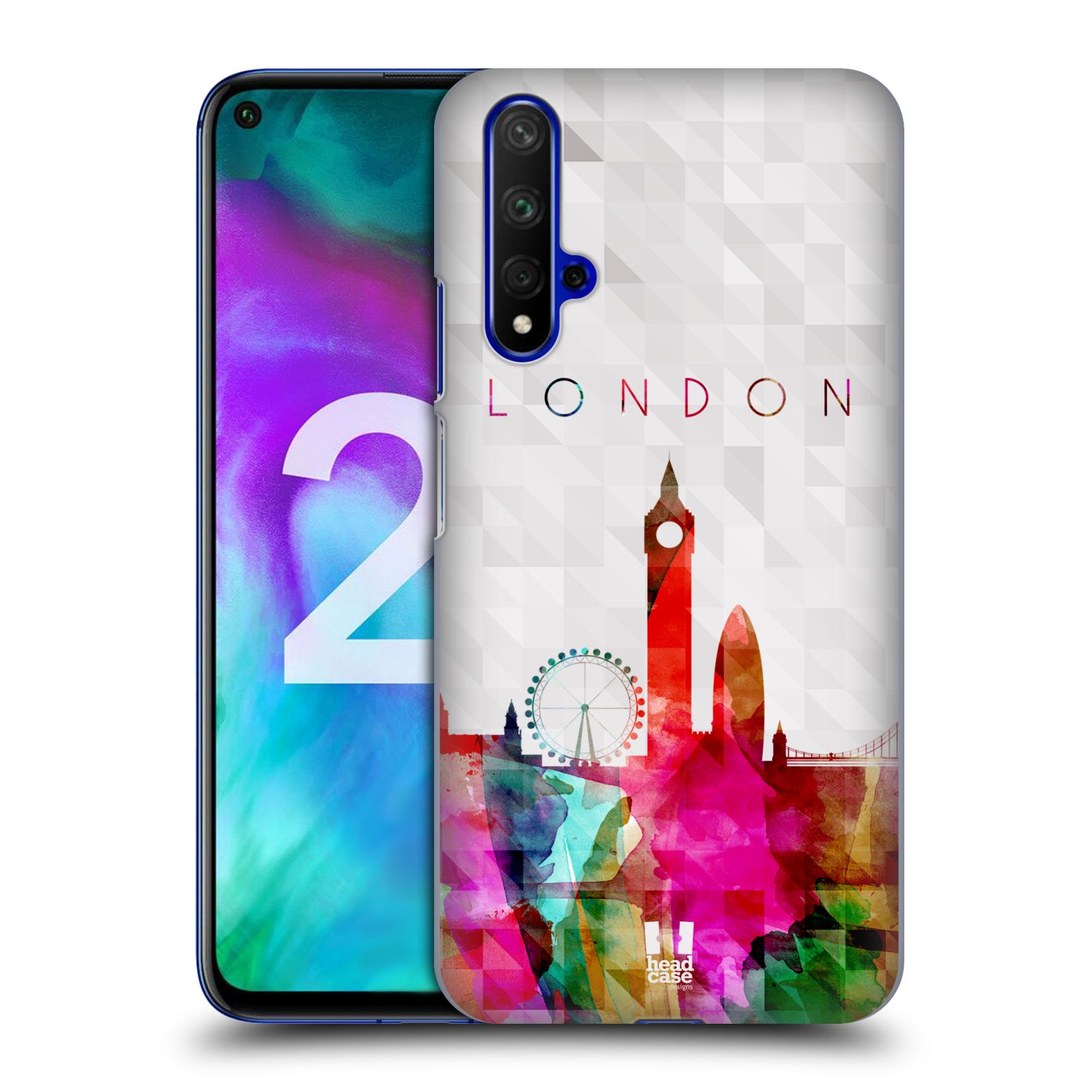 Pouzdro na mobil Honor 20 - HEAD CASE - vzor Vodní barva města silueta LONDÝN BIG BEN ANGLIE
