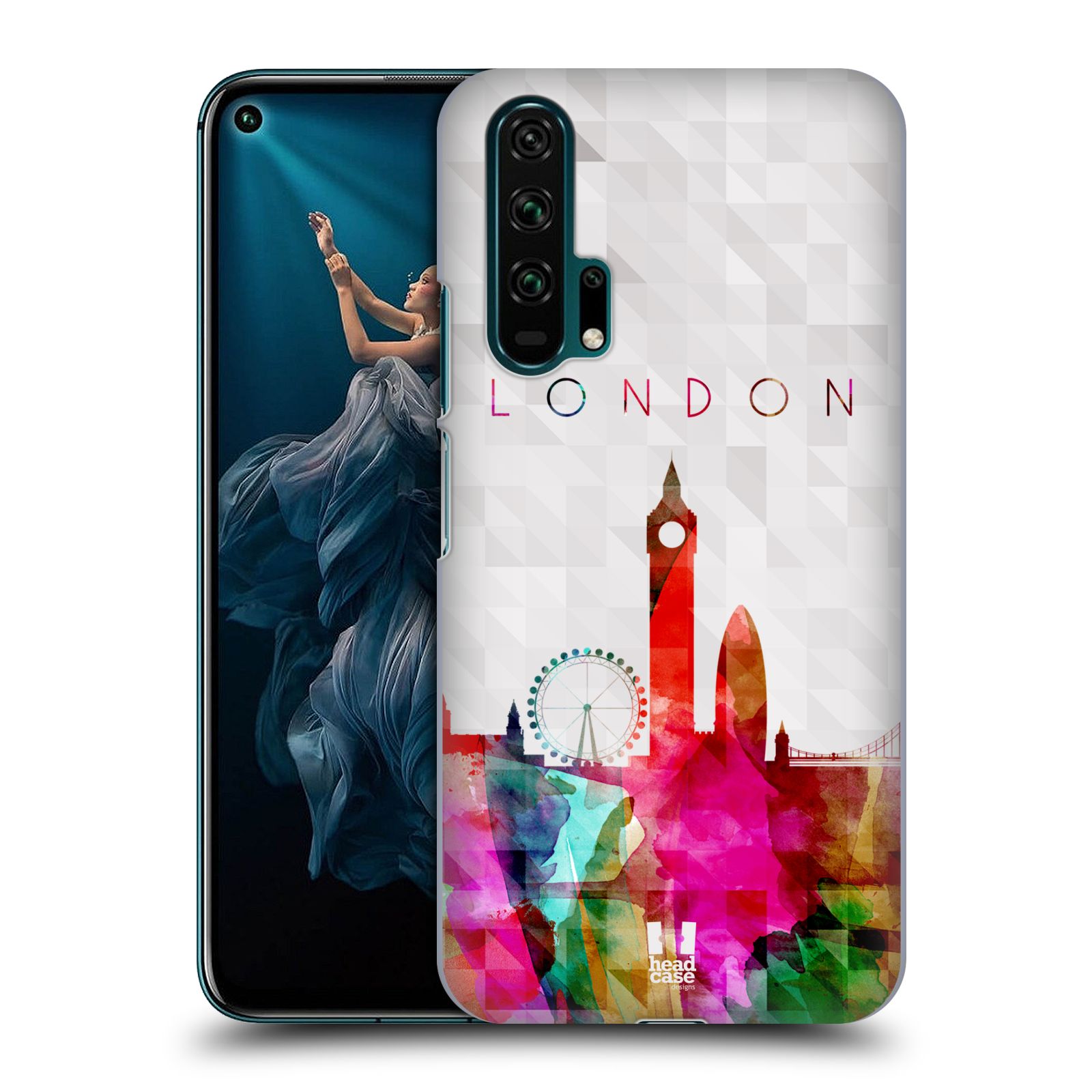 Pouzdro na mobil Honor 20 PRO - HEAD CASE - vzor Vodní barva města silueta LONDÝN BIG BEN ANGLIE