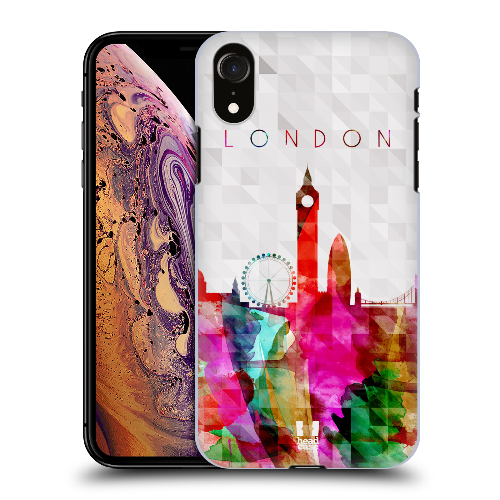 HEAD CASE plastový obal na mobil Apple Iphone XR vzor Vodní barva města silueta LONDÝN BIG BEN ANGLIE