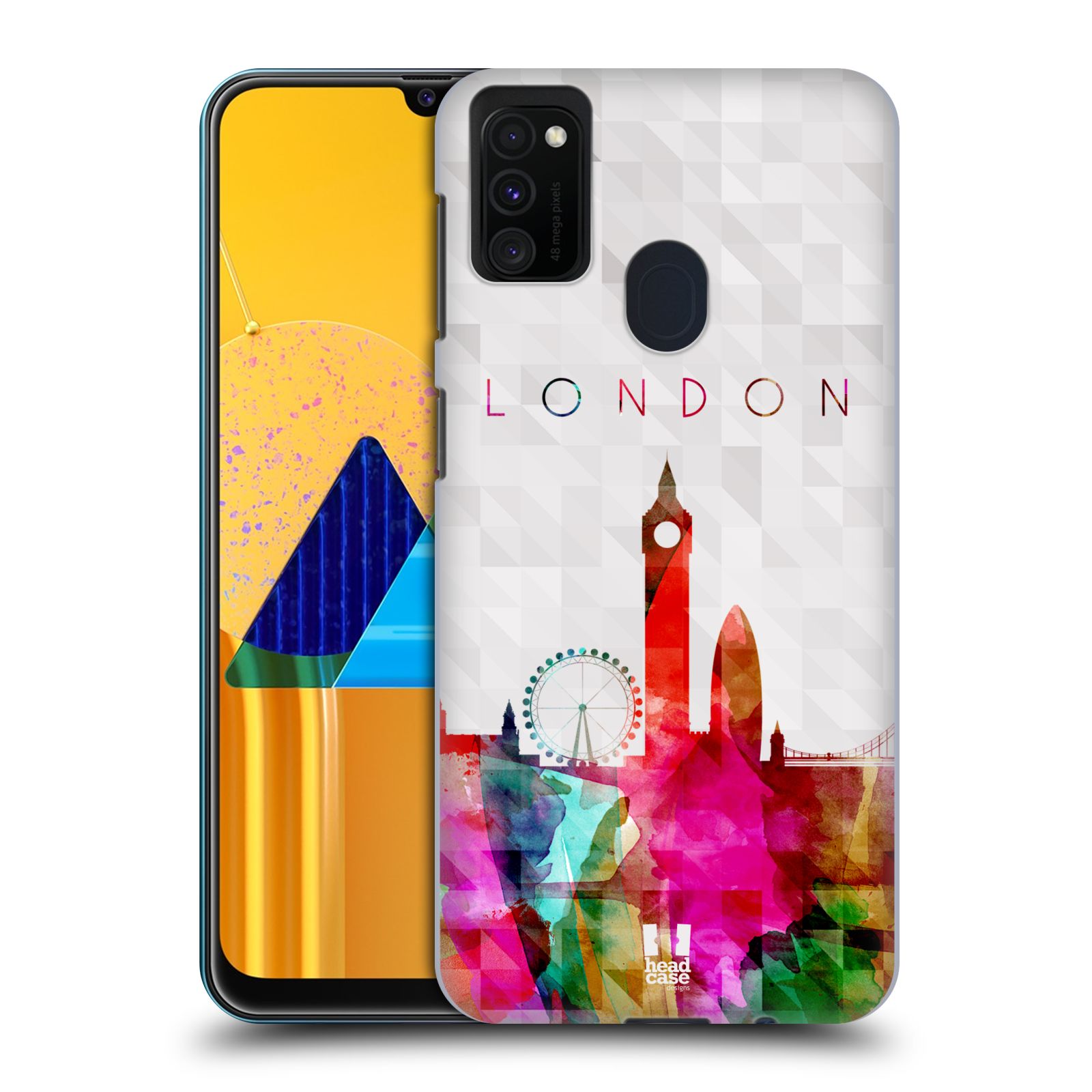 Zadní kryt na mobil Samsung Galaxy M21 vzor Vodní barva města silueta LONDÝN BIG BEN ANGLIE