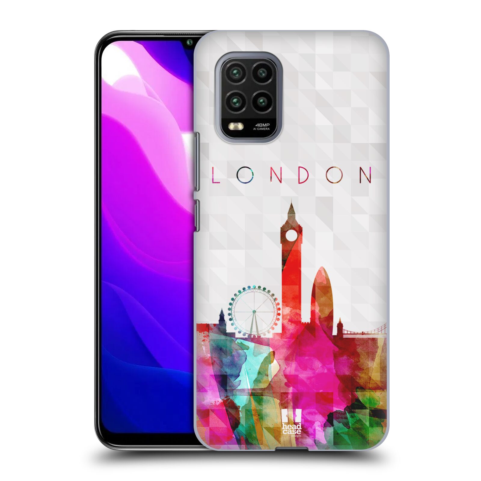 Zadní kryt, obal na mobil Xiaomi Mi 10 LITE vzor Vodní barva města silueta LONDÝN BIG BEN ANGLIE