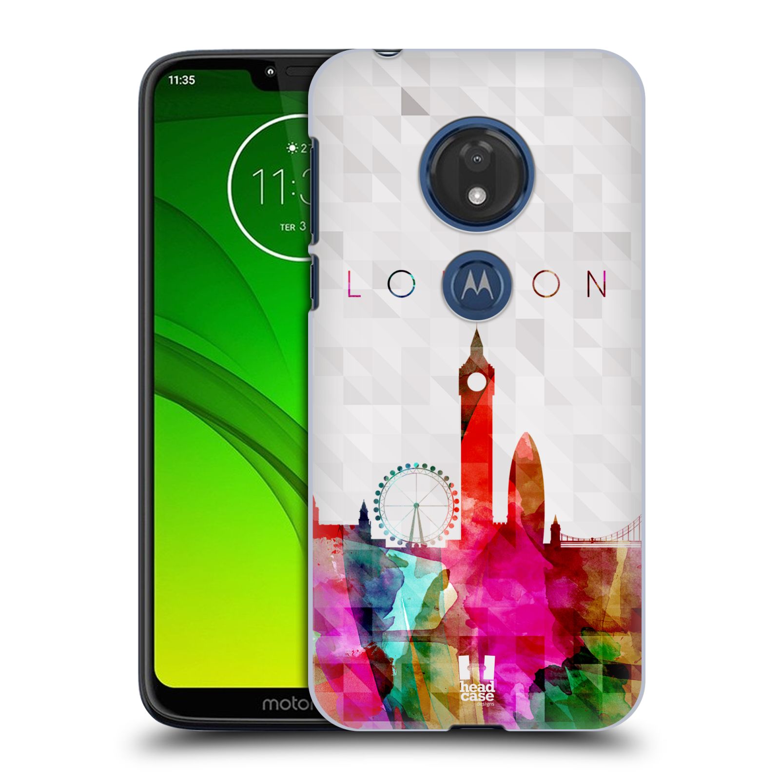 Pouzdro na mobil Motorola Moto G7 Play vzor Vodní barva města silueta LONDÝN BIG BEN ANGLIE