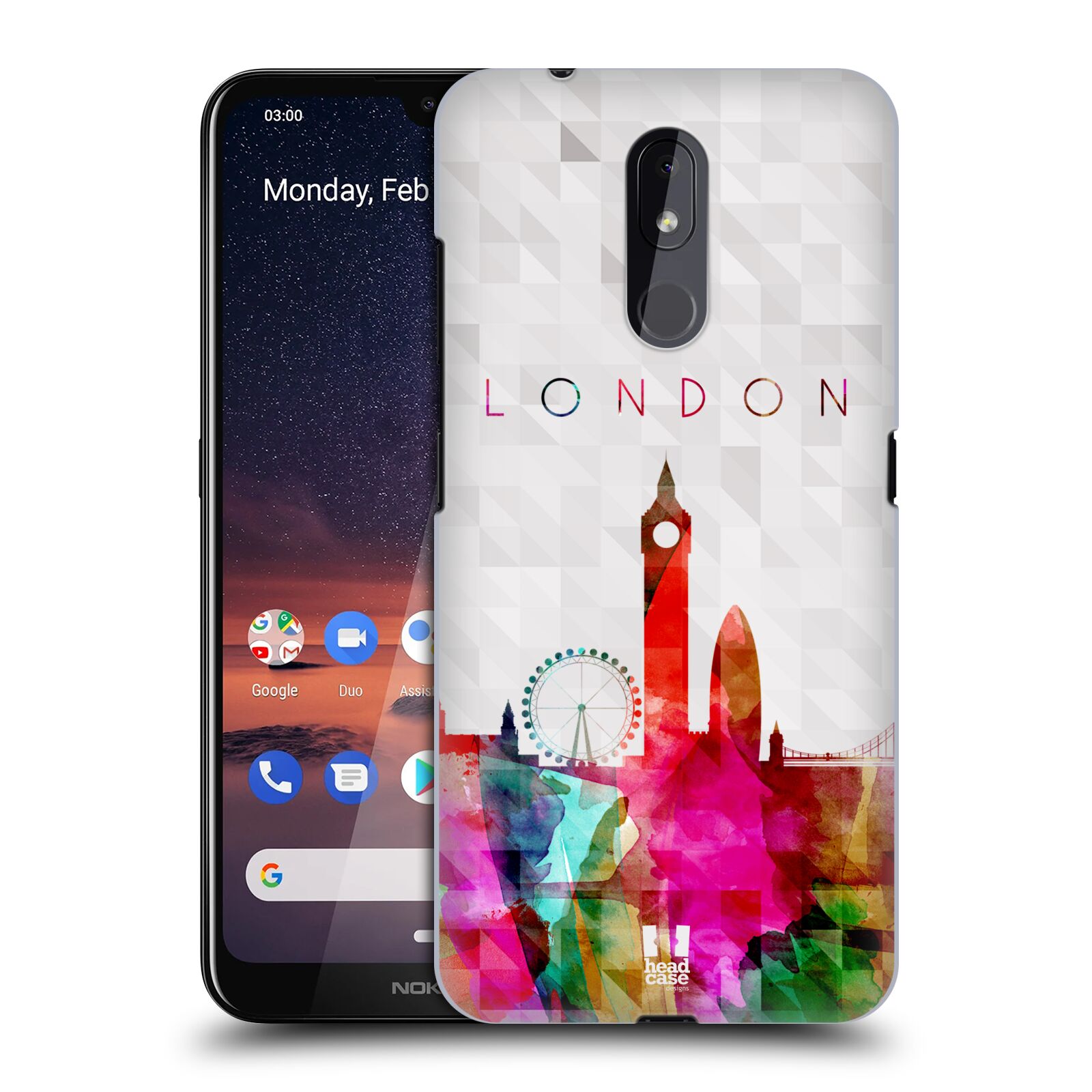 Pouzdro na mobil Nokia 3.2 - HEAD CASE - vzor Vodní barva města silueta LONDÝN BIG BEN ANGLIE